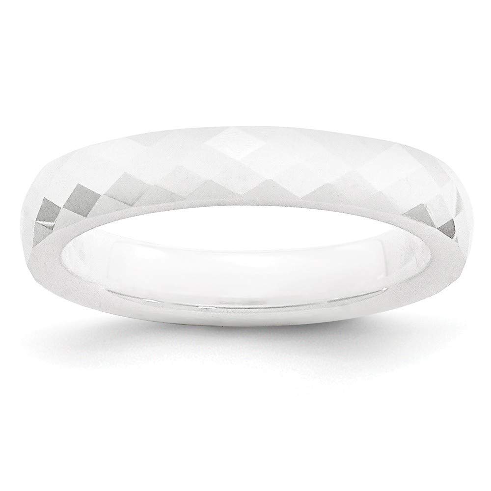 Engravable White Ceramic 4mm Faceted Polished Band Ring - Size 8.5 - Elegant Jewelry Gift for Women - Perfect for Anniversaries, Weddings & Special Occasions
