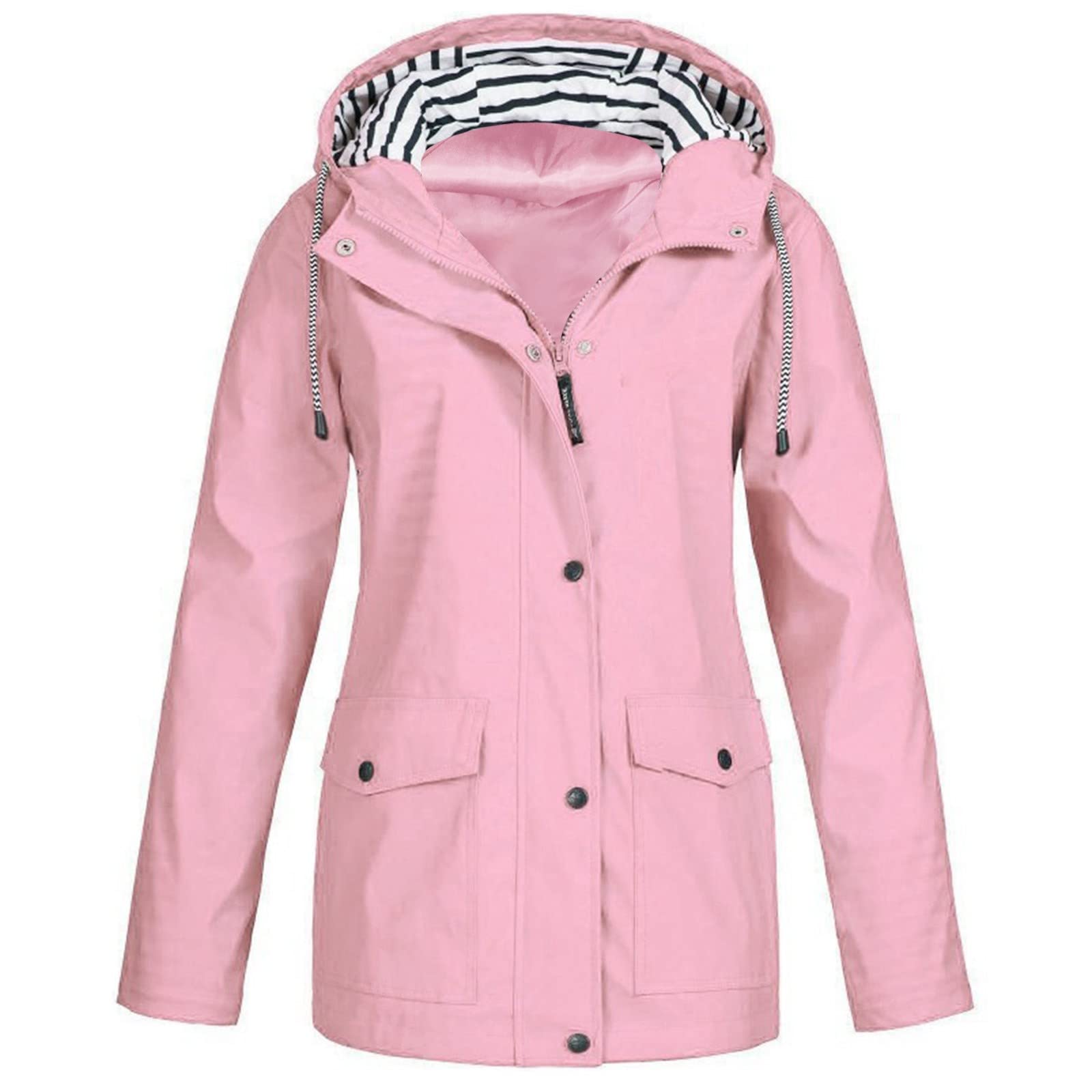 Women's Waterproof Windbreaker Jacket - Lightweight Hooded Raincoat for Outdoor Travel, Hiking & Running - Plus Size Windproof Rain Jacket for All Weather Protection