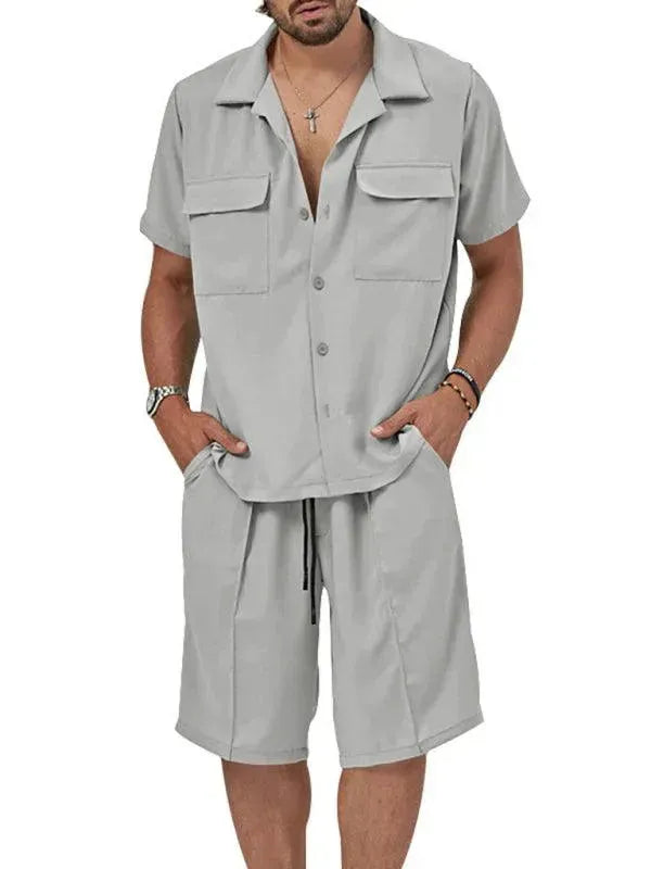 Men's Casual Short Sleeve Button Down Shirt & Relaxed Fit Shorts Set - Perfect for Summer Outings, Beach Vacations, and Weekend Relaxation