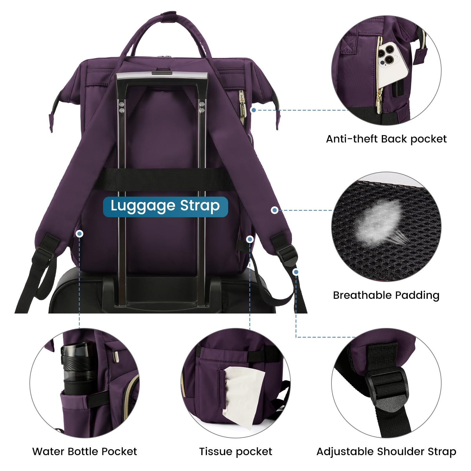 LOVEVOOK Waterproof Anti-Theft Travel Laptop Backpack for Men & Women - Durable 15.6 Inch Computer Bag with Stethoscope Case - Perfect for Nurses, College Students, Business Travel & Commuting