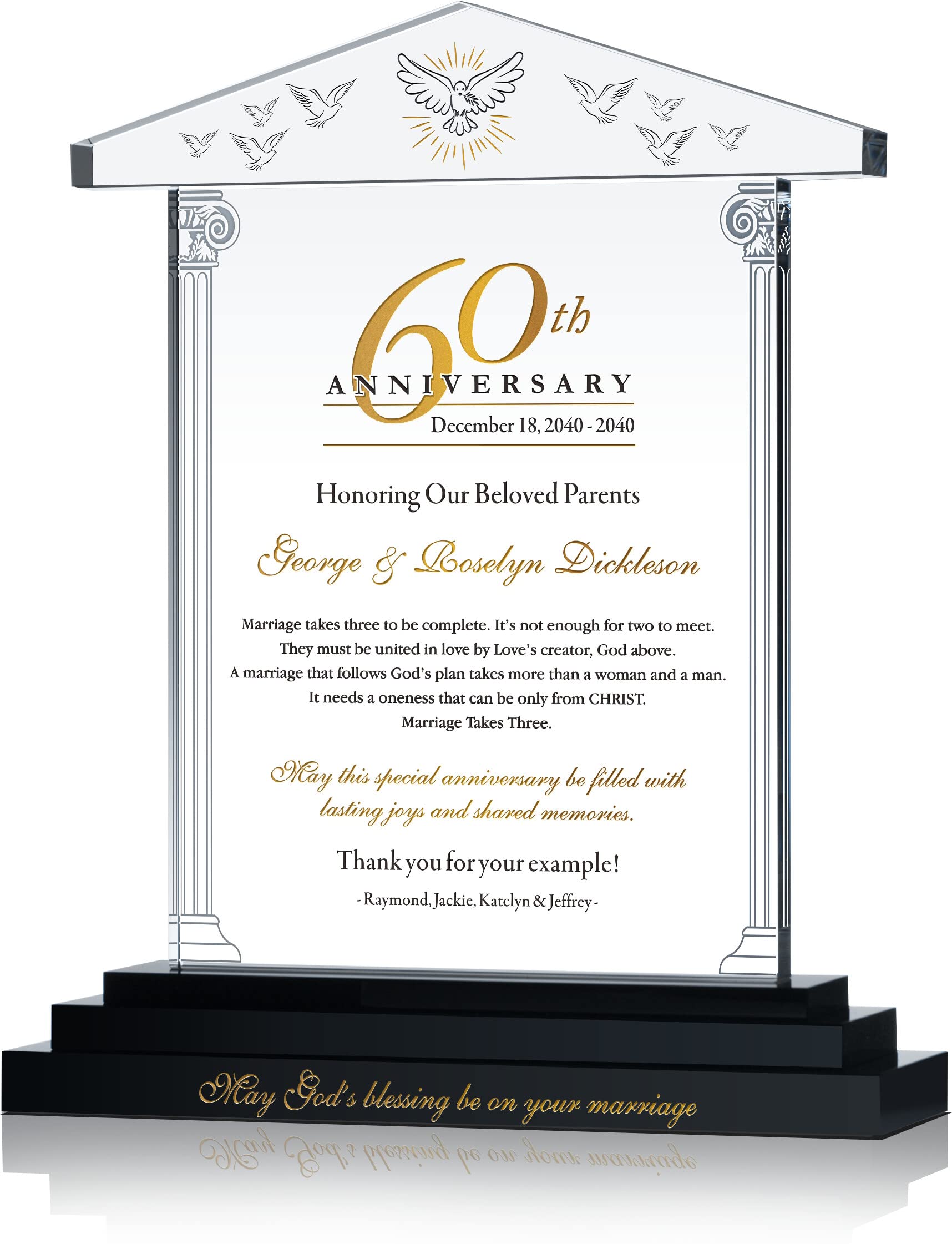Personalized Religious 60th Wedding Anniversary Crystal Gift for Parents & Grandparents - Custom Engraved Keepsake from Children & Grandchildren (9 Inch) - Perfect for Diamond Anniversary Celebrations & Family Heirlooms