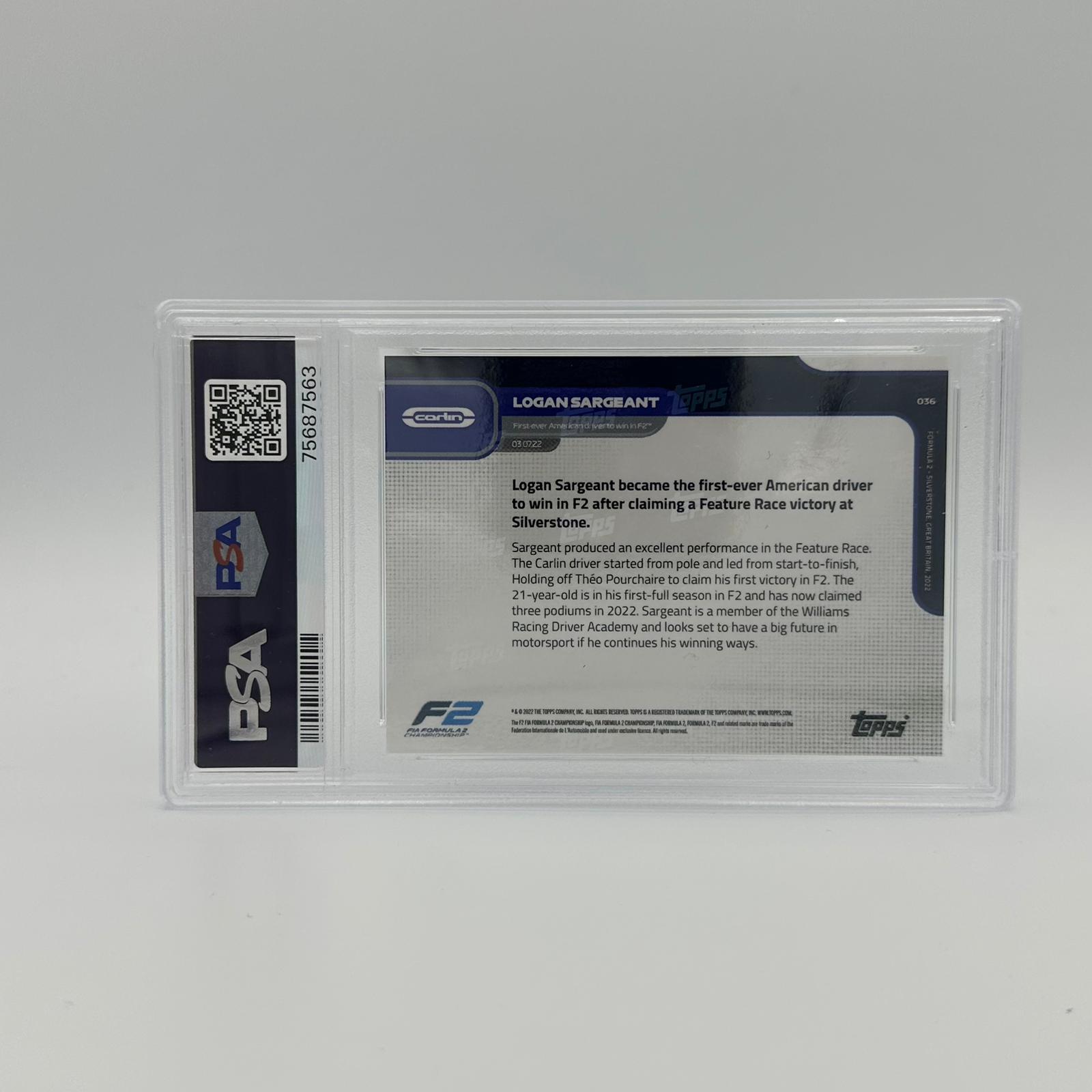 PSA 9 Graded Logan Sargeant Rookie Card #36 Black Parallel - 4/10 Limited Edition - Perfect for F1 Racing Collectors & Autograph Display Cases