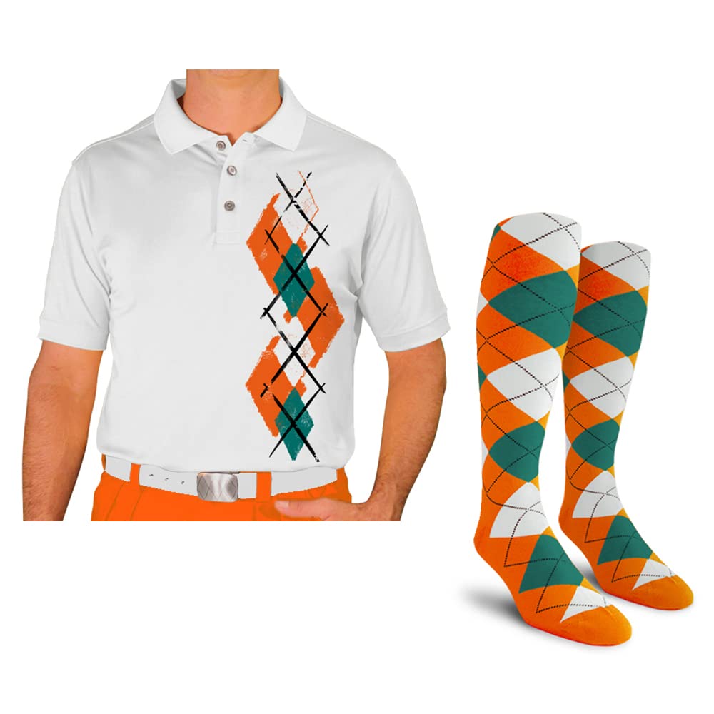 Breathable Dry Fit Short Sleeve Graphic Golf Polo Shirt with Matching Socks for Men - Argyle Paradise Design (Sizes 5A-5Z) | Perfect for Golf Tournaments, Casual Wear & Summer Outdoor Activities