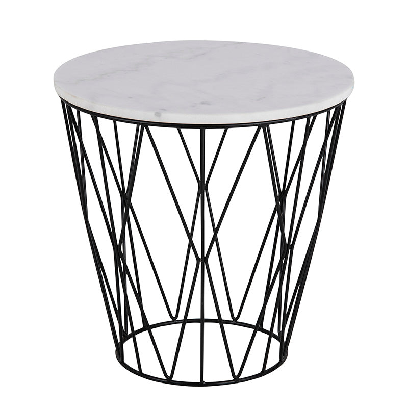 DARBY White Marble Side Table 50cm - Modern End Table for Living Room, Bedroom & Office Decor