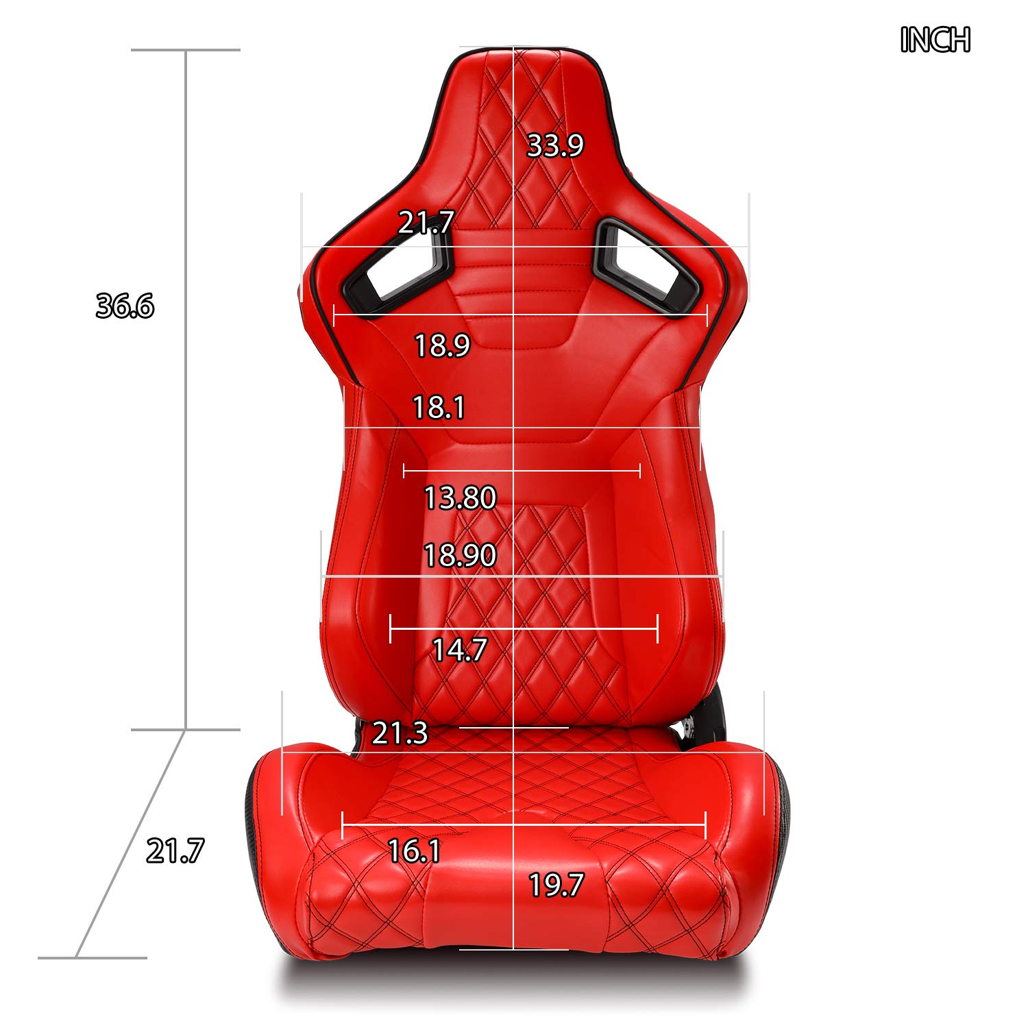 Universal Racing Bucket Seats - 1 Pair Red & Black Carbon Fiber Style PVC Leather Reclinable Car Seats for Sports Cars & Performance Vehicles - Perfect for Racing, Drifting & Car Upgrades