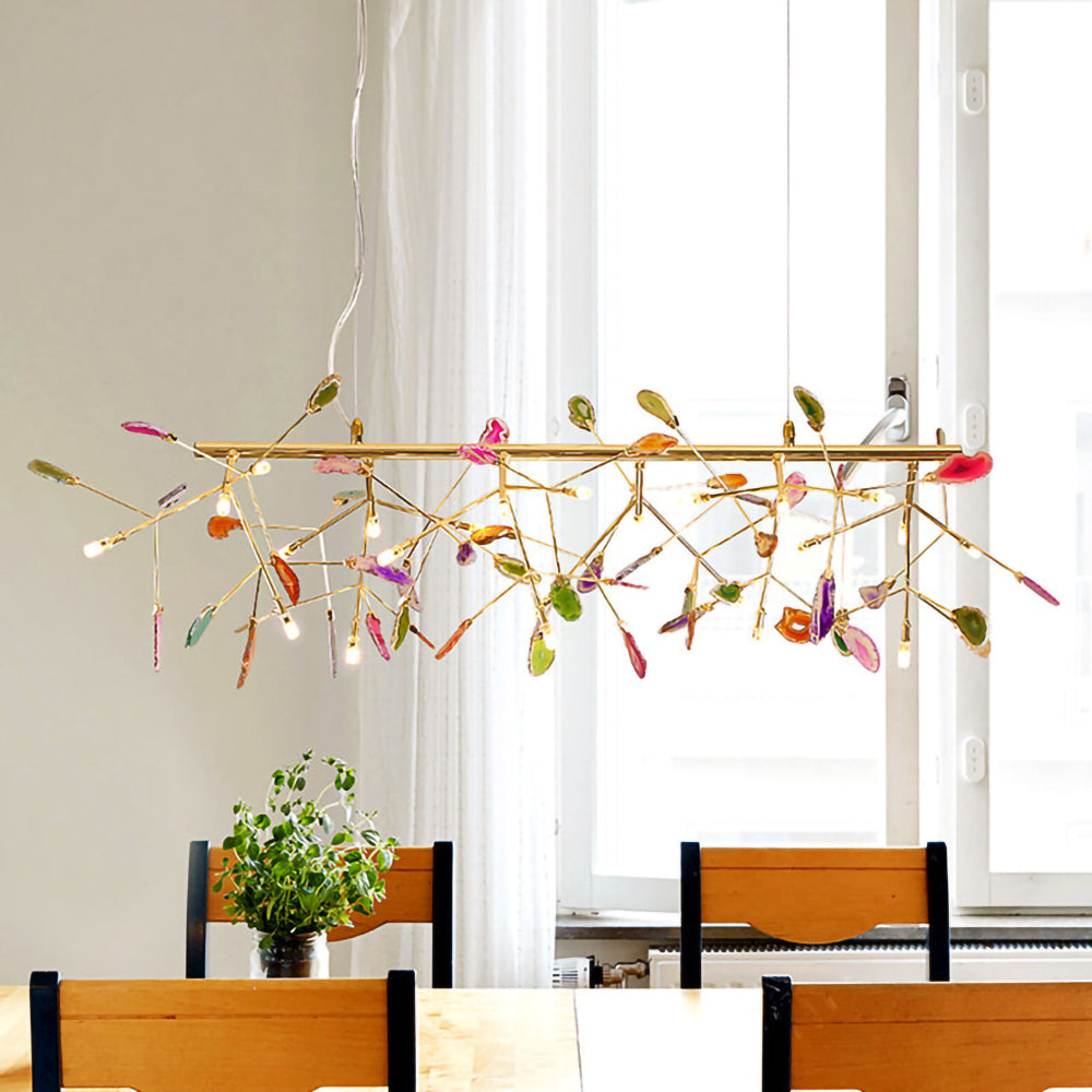Agate Flake Chandelier - Elegant Natural Stone Crystal Ceiling Light Fixture for Dining Room, Living Room, Bedroom Decor | Modern Luxury Home Lighting