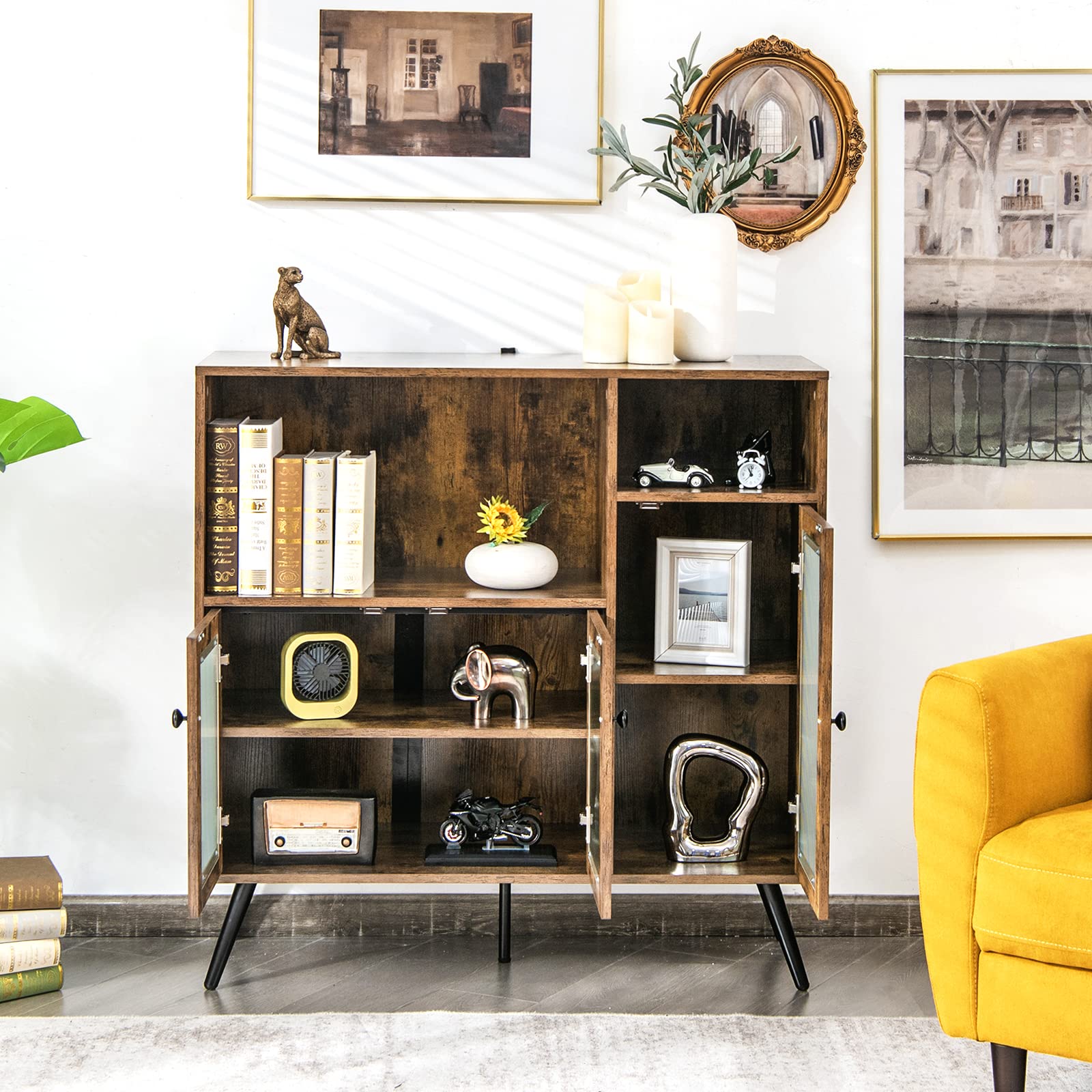 **Farmhouse Wood Sideboard Buffet Cabinet with Adjustable Shelves & Anti-Tip Device - Kitchen Storage, Coffee Bar Console Table for Living Room, Dining Room, Entryway - Perfect for Farmhouse Decor & Small Space Organization**