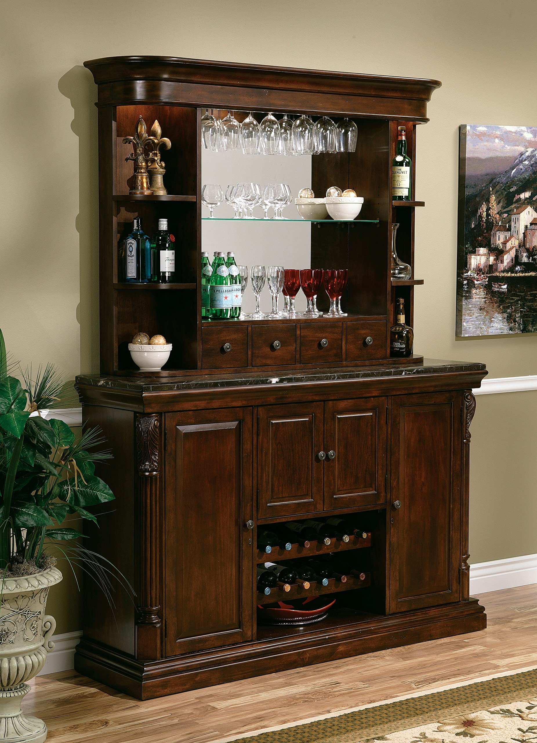 Howard Miller Wood Liquor Cabinet with LED Display - Home Bar Storage for Living Room & Decor