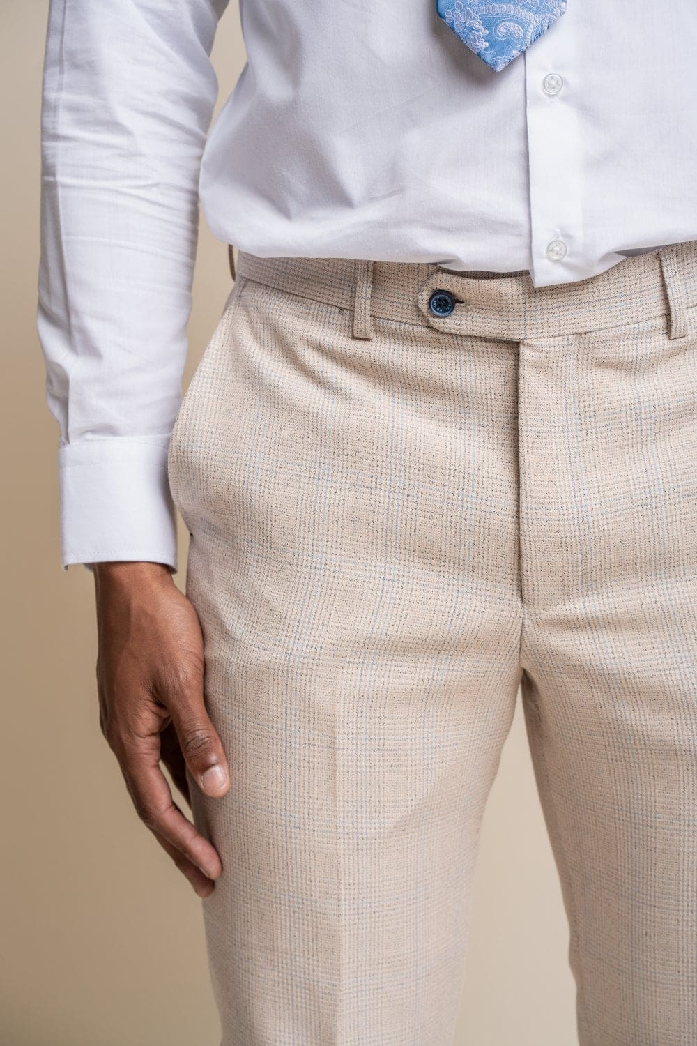 Cavani Caridi Men's Cream Casual Trousers - Comfortable Slim Fit Dress Pants for Office, Business & Formal Occasions