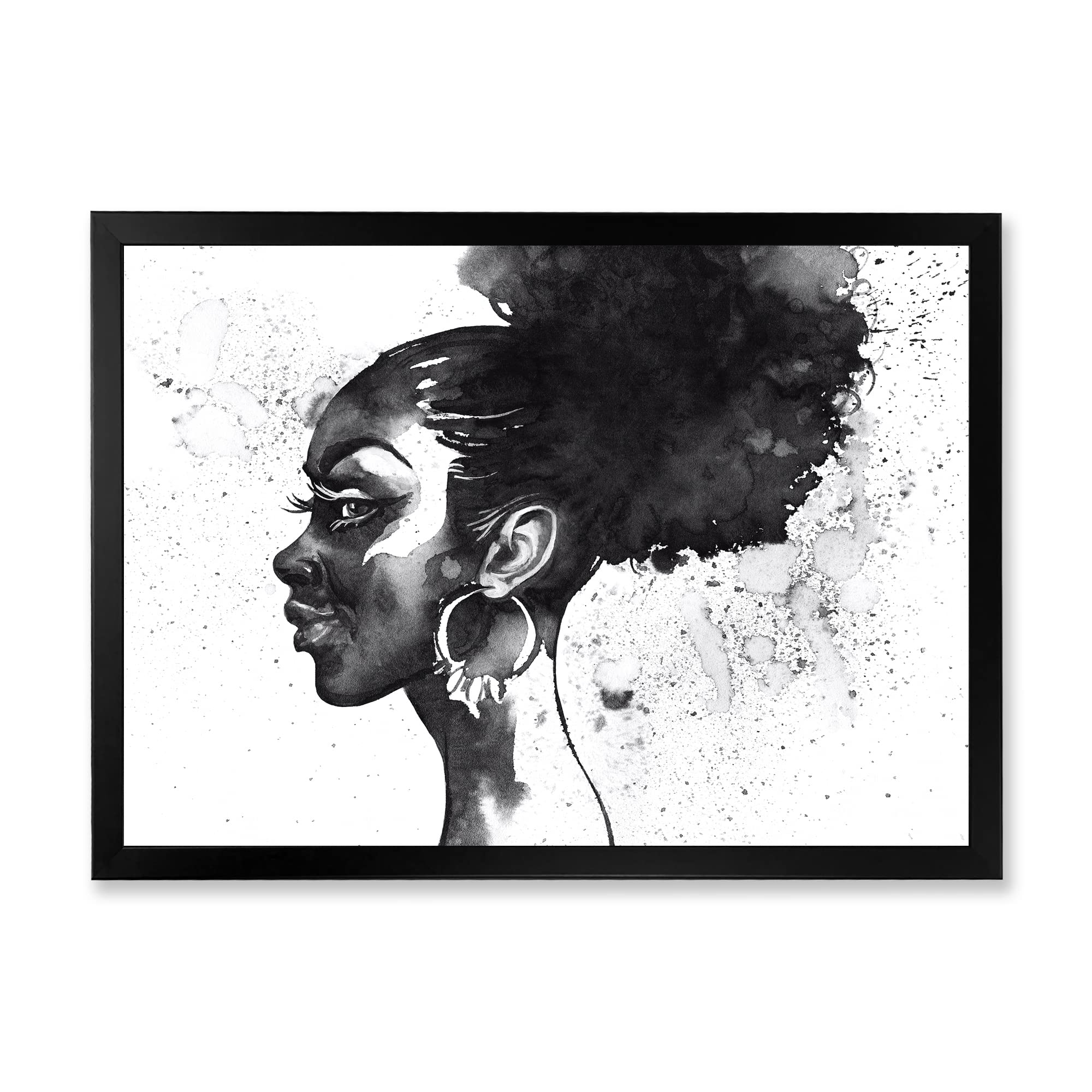 DesignQ Black and White Portrait of African American Woman - Modern Framed Wall Art for Living Room, Bedroom & Office Decor