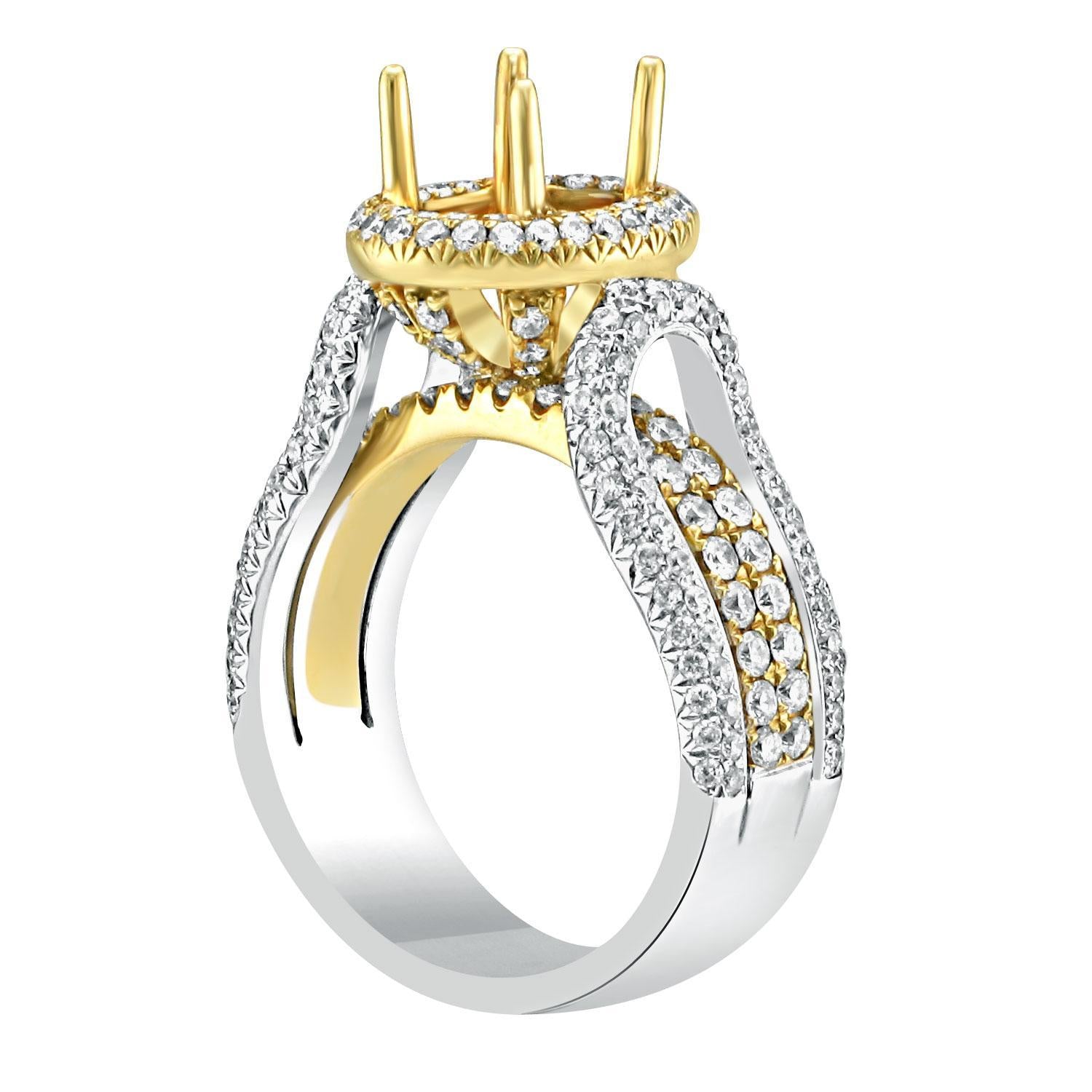 18KT 1.56 CTW Diamond Halo Engagement Ring Setting for 1.50 CT Oval Cut Diamond - Perfect for Wedding, Proposal & Anniversary Gifts