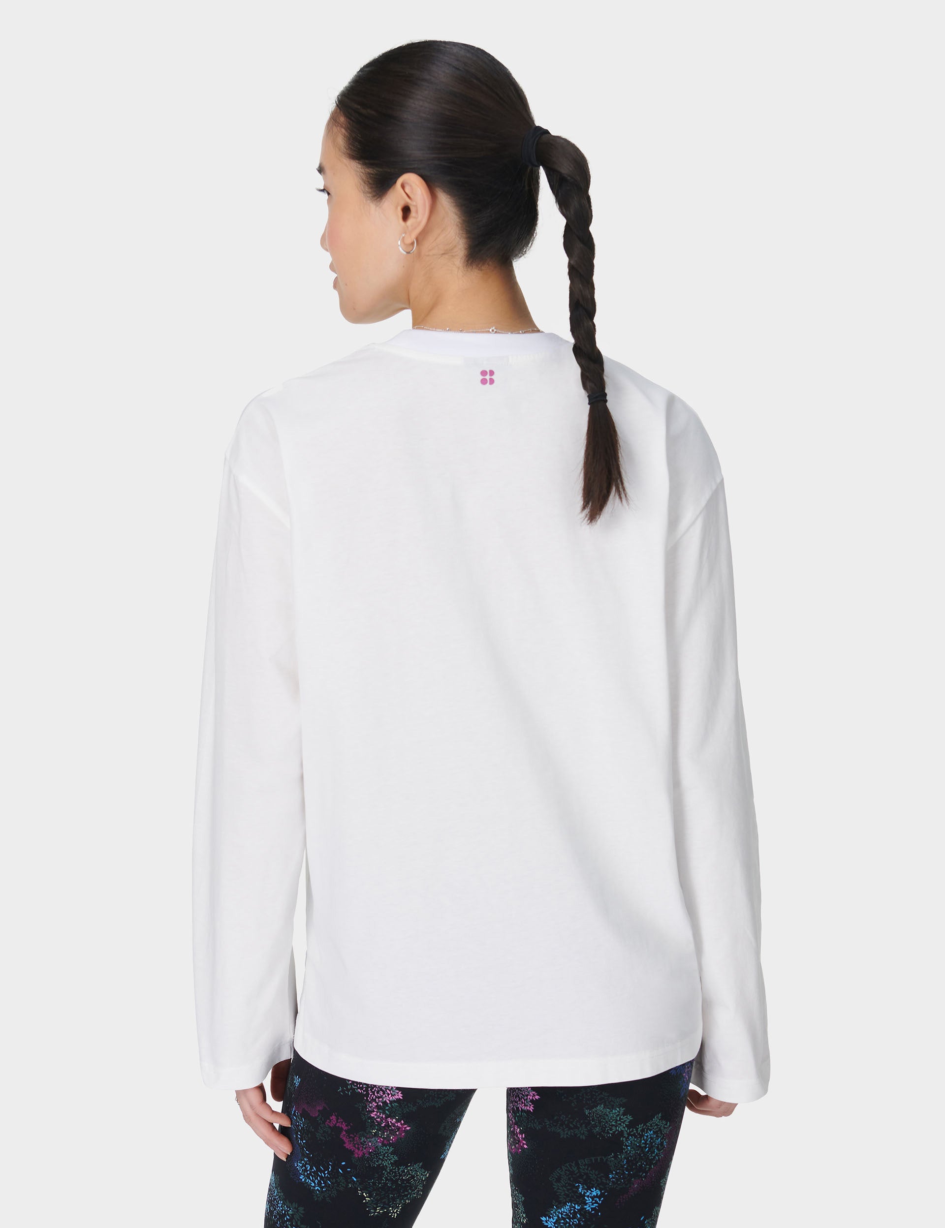 Sweaty Betty Logo Long Sleeve T-Shirt for Women - Soft Cotton Crewneck Tee - Gym, Yoga & Casual Wear - Lily White