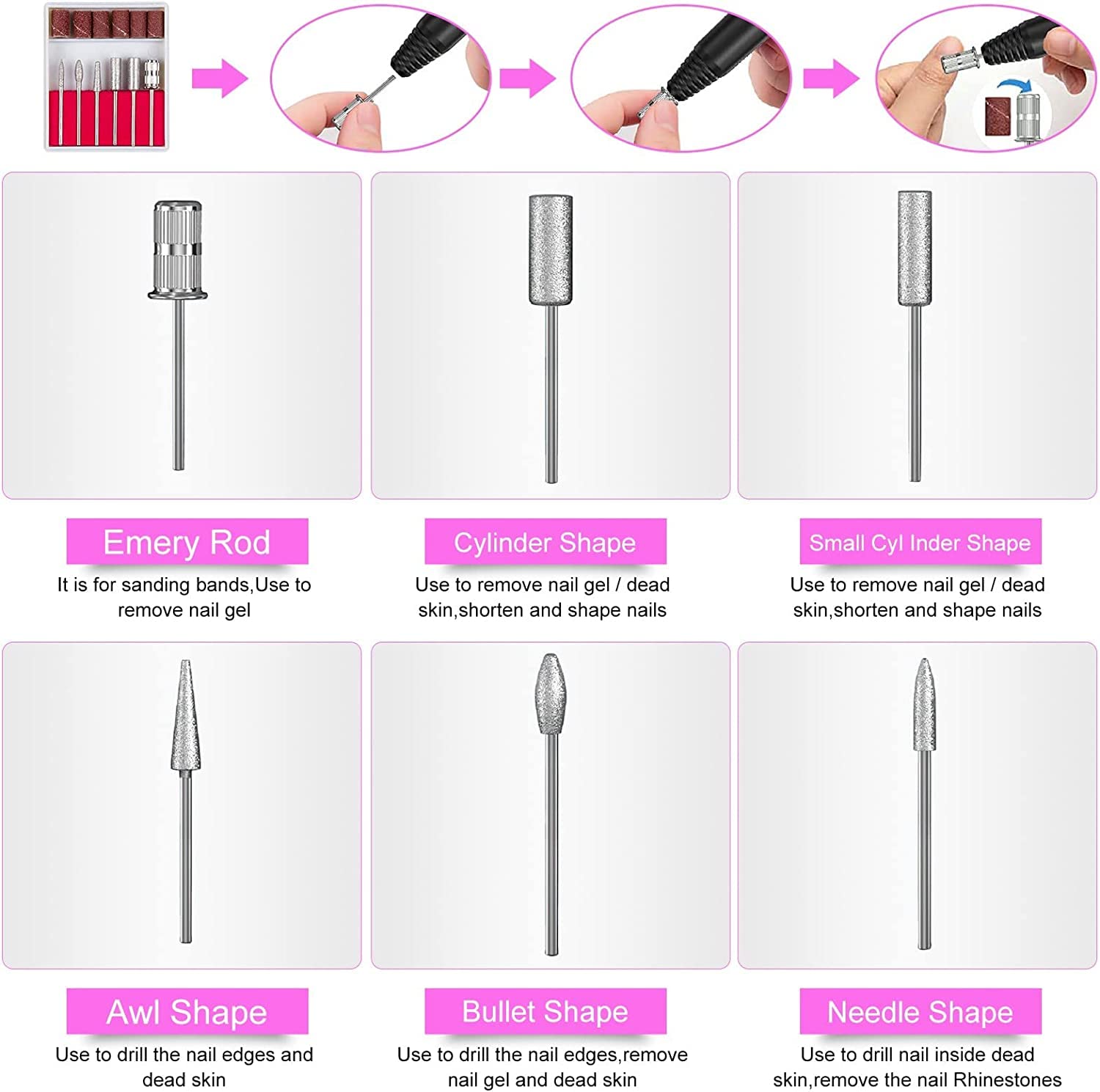 Professional Electric Nail Drill Machine Kit - Low Noise Manicure & Pedicure Tool with Sanding Bands for Acrylic Nails, Gel Polish Removal, Nail Art & Glazing - Perfect for Salon & Home Nail Care (Multicolor)