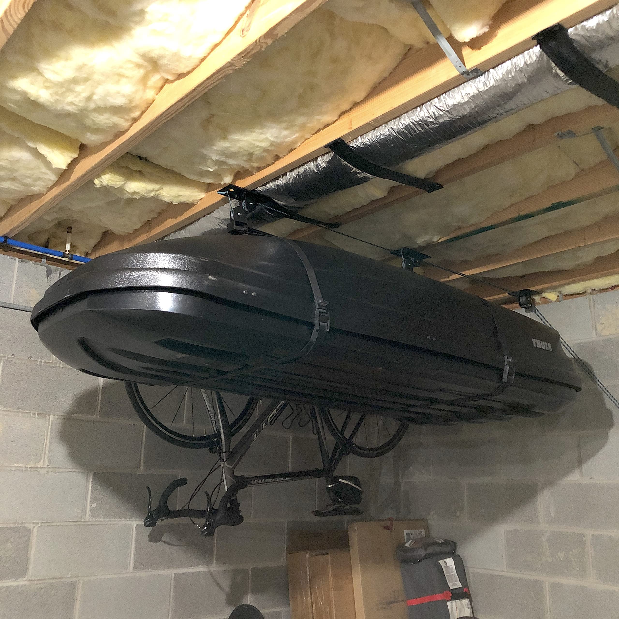 Teal Triangle Elite Cargo Box Storage - Heavy Duty Garage Pulley System & Ceiling Hoist for Home Organization - 150 lbs Capacity - Perfect for Garage Storage, Attic Organization & Outdoor Gear