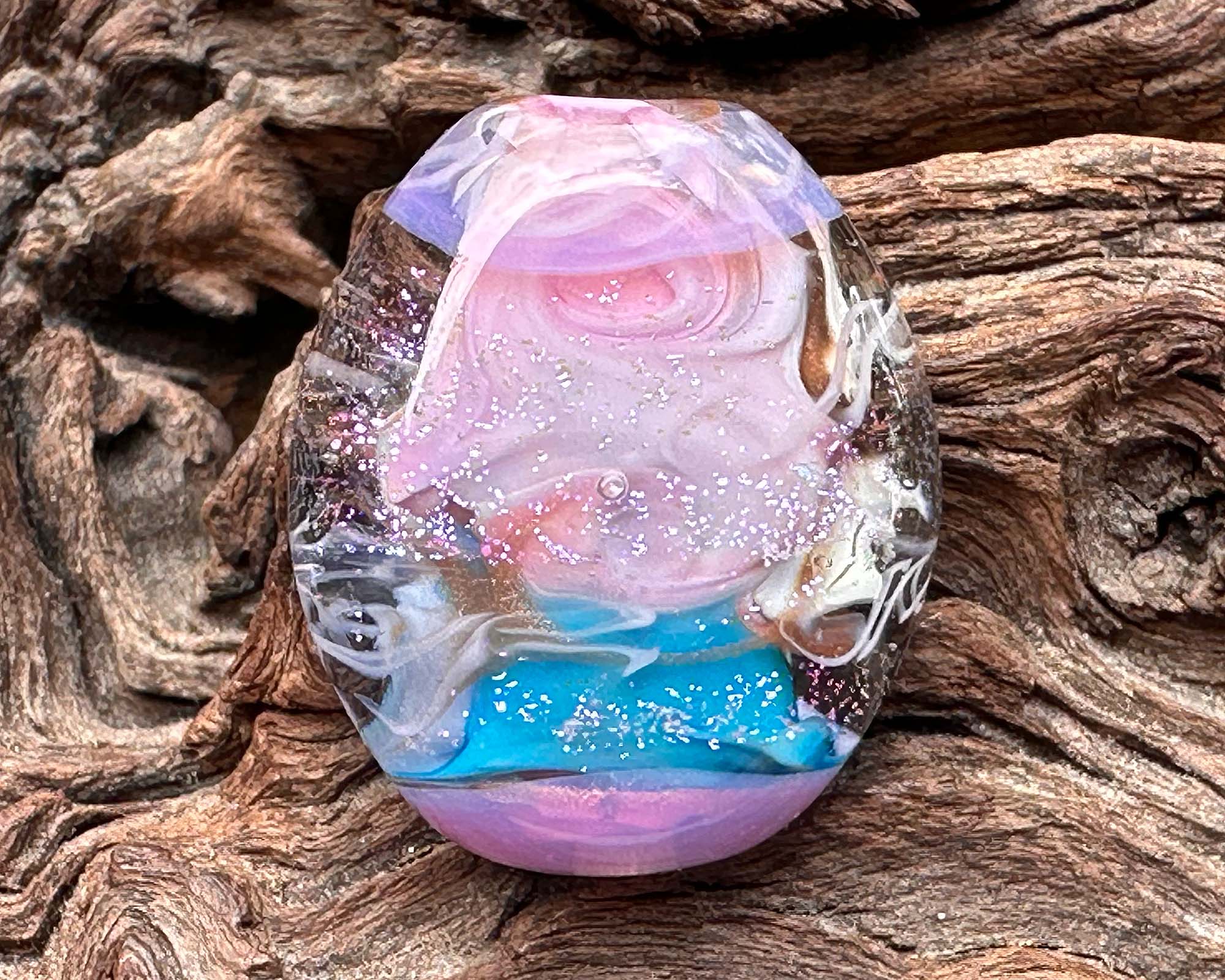 Handmade Pink Ivory Swirl Lampwork Glass Focal Bead - SRA Certified Artisan Jewelry Bead for Necklaces, Bracelets & DIY Crafting Projects