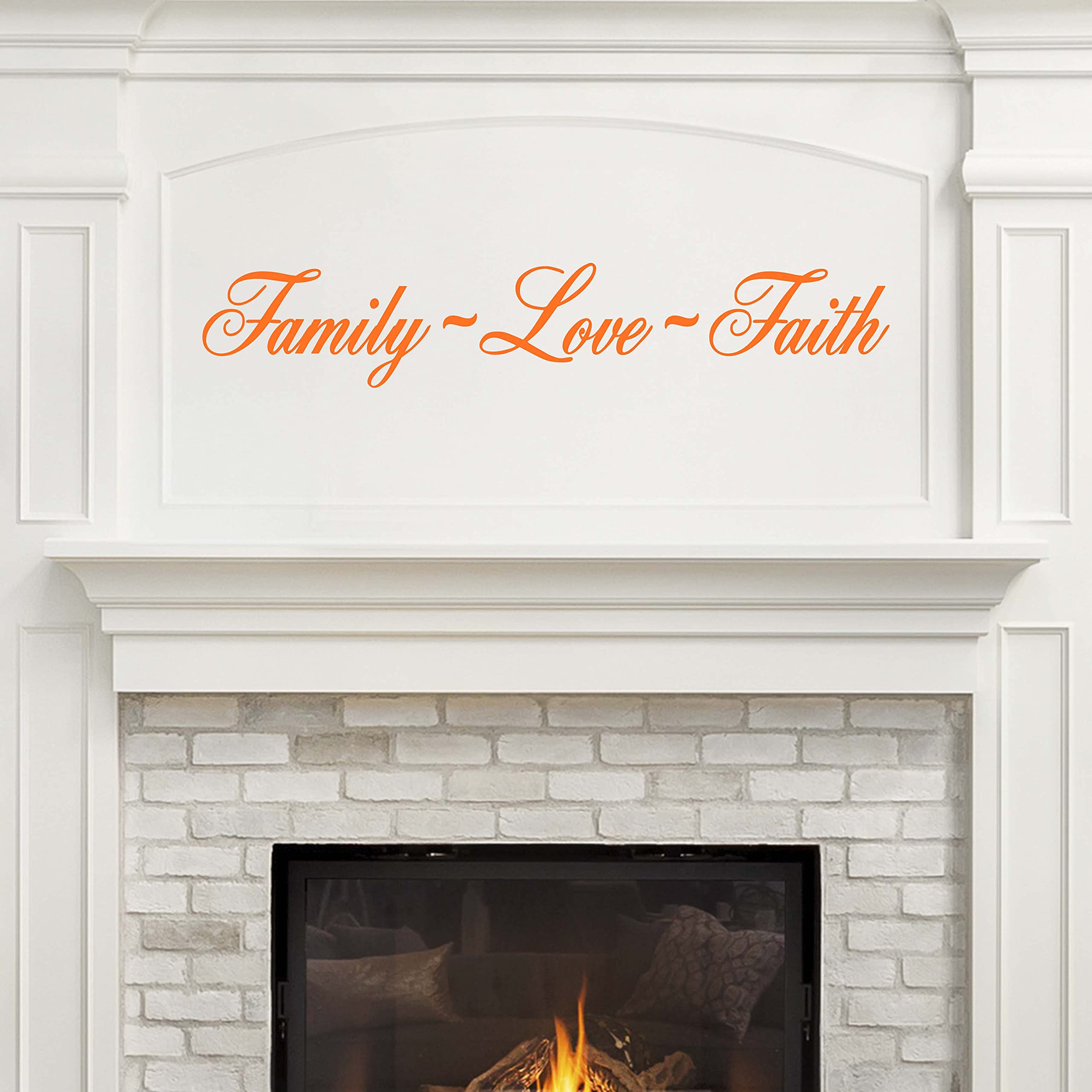 Vinyl Quote Me Living Room Decor Signs - Family Love Faith Wall Decal for Home Decor | American Made 22x4 Inch Orange Wall Art | Perfect for Living Room, Bedroom & Nursery Decor