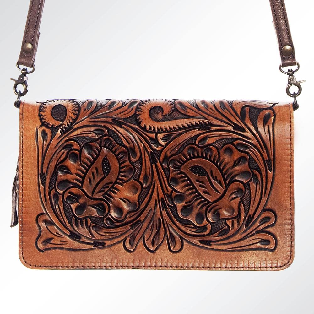 American Darling Large Crossbody Hand Carved Leather Fringe Purse for Women - Western Handbag with Removable Leather Strap (Biblia-Turquoise) | Perfect for Cowgirl Style, Music Festivals & Boho Fashion
