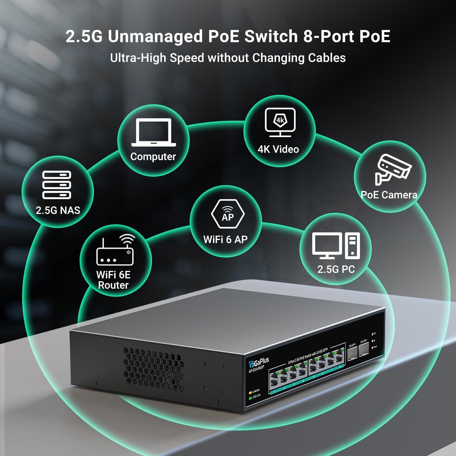 10-Port 2.5Gb Unmanaged PoE Switch with 8x2.5G PoE+ Ports & 2x10G SFP+ Uplinks | 802.3af/at | 80Gbps Switching | Ideal for 2.5Gb NAS, Gaming PC, WiFi 6 Router & Wireless AP | Home Office & Small Business Network Solution