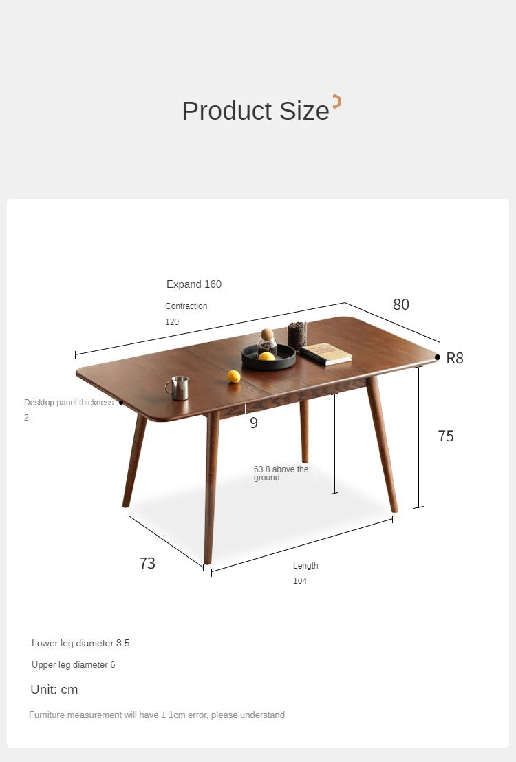 Solid Oak & Black Walnut Extendable Folding Dining Table - Expandable Wooden Table for Small Spaces, Dinner Parties & Family Gatherings