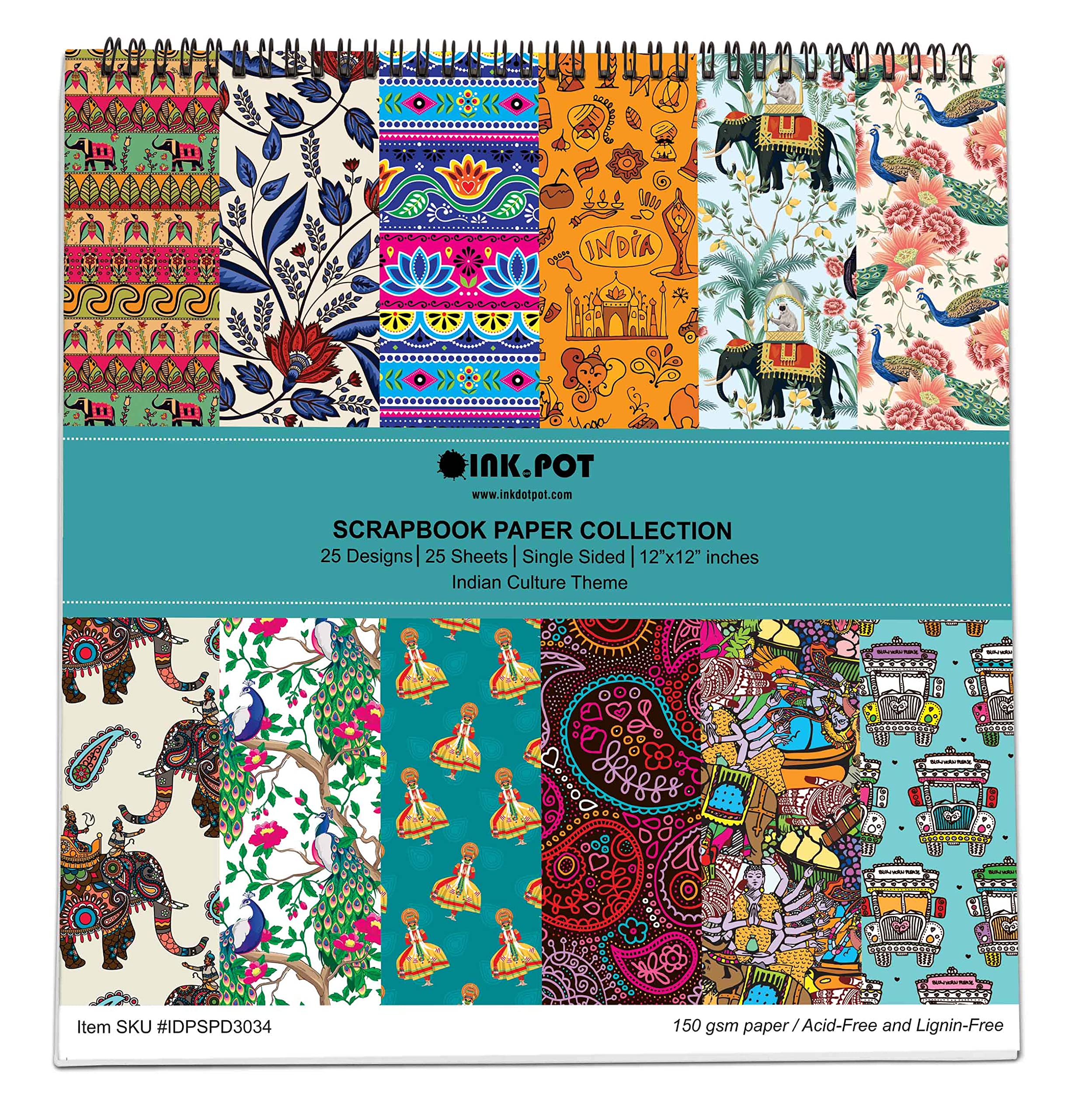 25 Sheets Asian Indian Theme Scrapbook Paper Pad 12x12 - Single-Sided Colorful Cardstock for DIY Scrapbooking, Cardmaking, Journaling & Craft Projects - Perfect for Wedding Invitations, Photo Albums and Home Decor