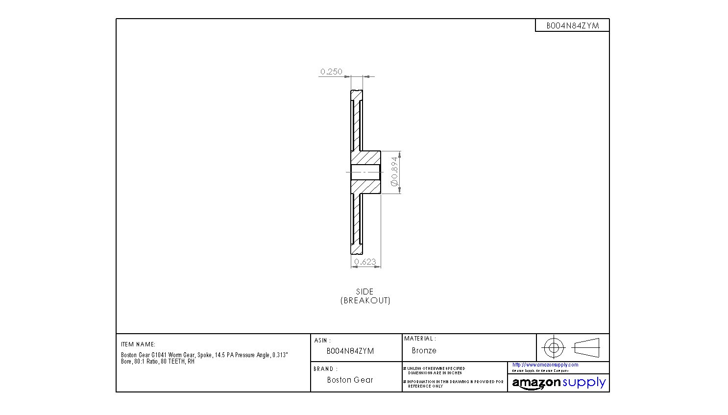 High Precision G1041 Worm Gear 14.5° PA Pressure Angle, 0.313