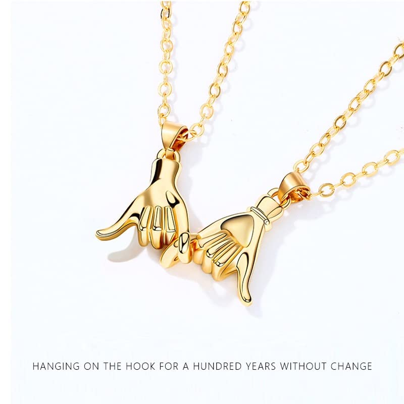 2Pcs Pinky Promise Matching Couple Necklaces - Best Friend BFF Necklace Set for Women & Men | Romantic Gift for Couples, Friendship Jewelry for Anniversaries & Valentine's Day