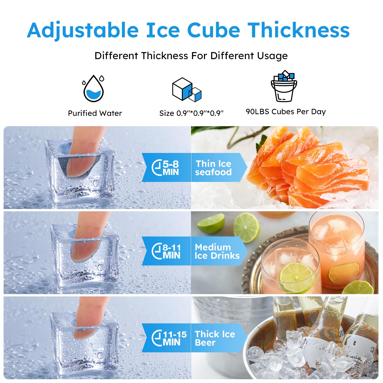 Commercial Ice Maker 200Lbs/24H with 50LBS Storage Bin - Fast 55 Ice Cubes in 8-12 Mins, Adjustable Thickness Under Counter Ice Machine for Bars, Restaurants, Coffee Shops & Home Use - Perfect for Cocktails, Beverages & Food Display