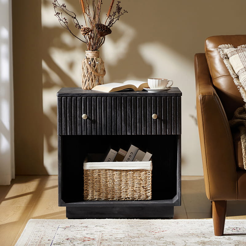 1 Drawer Nightstand with Open Shelf & USB Charging Station - Modern Bedside Table for Small Spaces, Bedroom, Living Room | Optional Types Available