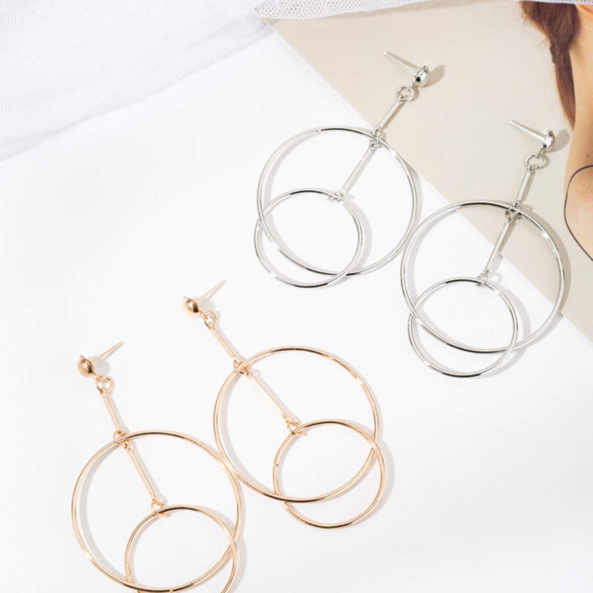 DOUBNINE Large Hoop Earrings for Women - Lightweight Long Chain Drop Dangle Golden Circle Earrings | Perfect for Parties, Weddings & Everyday Wear