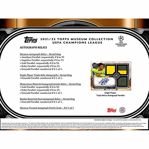 2021-22 Topps UEFA Champions League Museum Collection Soccer Trading Cards - 1 Pack with 8 Cards Including 1 Autograph - Perfect for Soccer Fans & Collectors - Great for Display, Gifts, and Investment