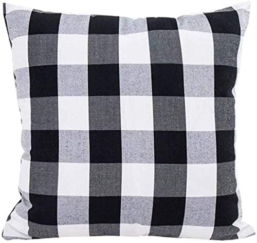 HOPLEE Farmhouse Pillow Covers 22x22 Inch - Black Buffalo Check & Stripe Outdoor Throw Pillow Covers Set of 4 - Perfect for Porch, Patio, Couch & Home Decor