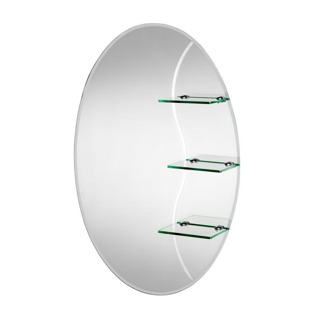 Croydex Coniston 30x20 Inch Oval Wall Mirror with Shelves - Bevelled Edge, Hang 'N' Lock System - Perfect for Bathroom, Bedroom & Entryway Decor