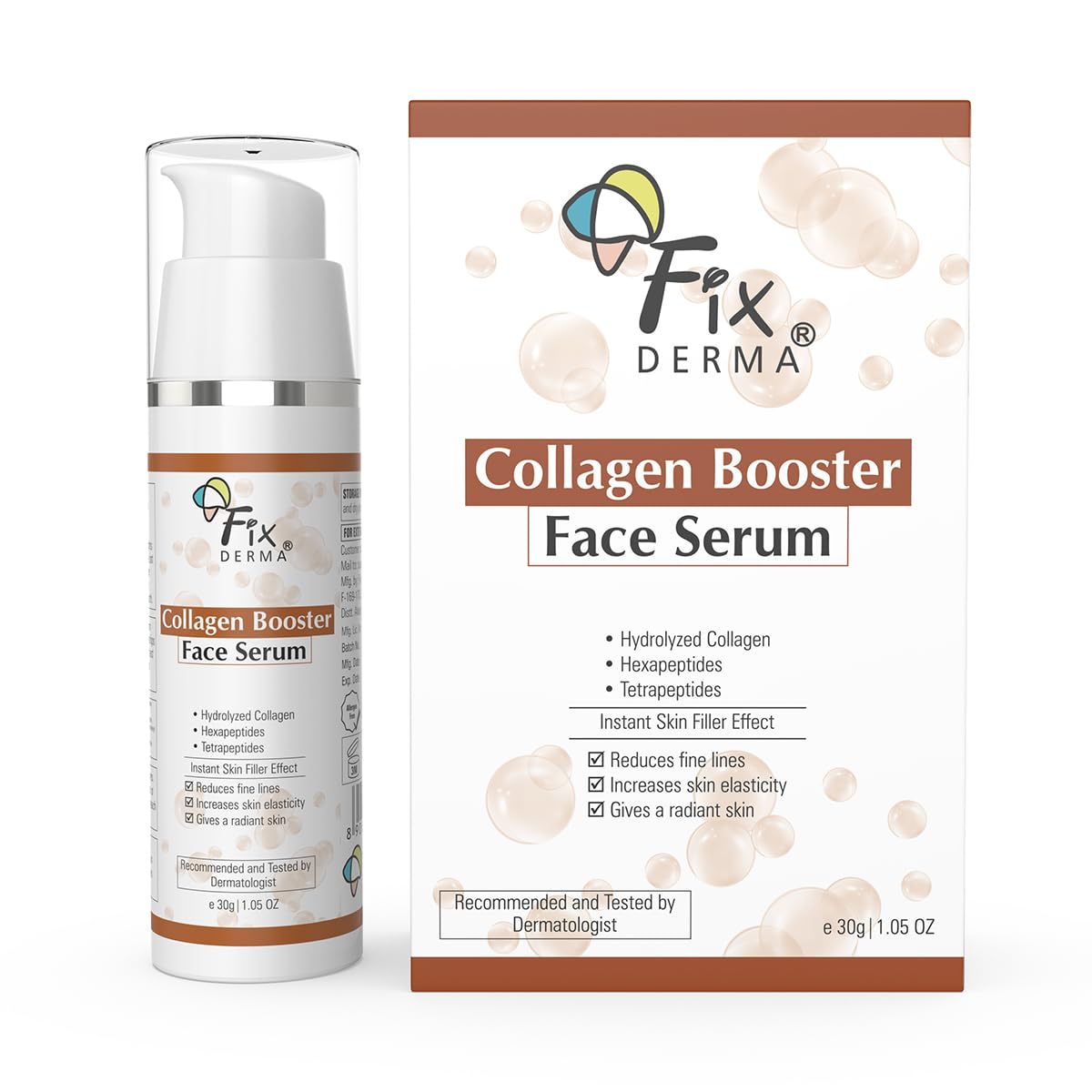 Fixderma Hydrolyzed Collagen Booster Face Serum for Fine Lines & Wrinkles - Anti-Aging Collagen Serum for Men & Women, All Skin Types - 30g | Daily Skincare Routine for Youthful Glow