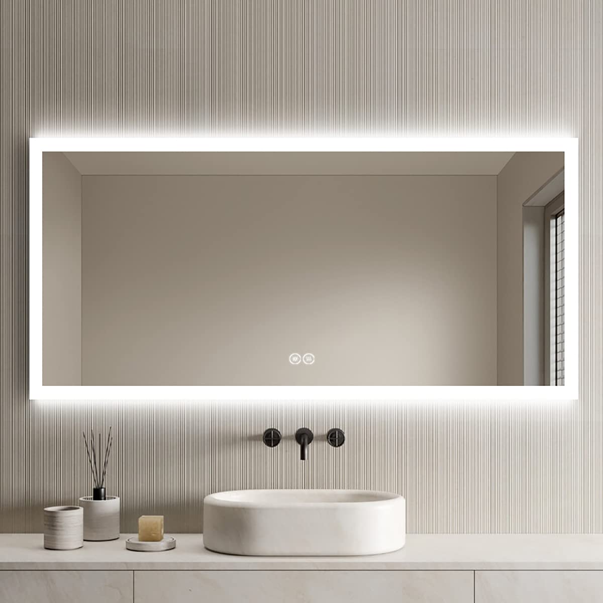 60 x 36 Inch Horizontal LED Bathroom Mirror with Touch Button - Anti-Fog, Dimmable, Vertical & Horizontal Mounting Options (E-N031-6036-TS) - Perfect for Modern Bathrooms, Vanities, and Spa-Like Home Decor