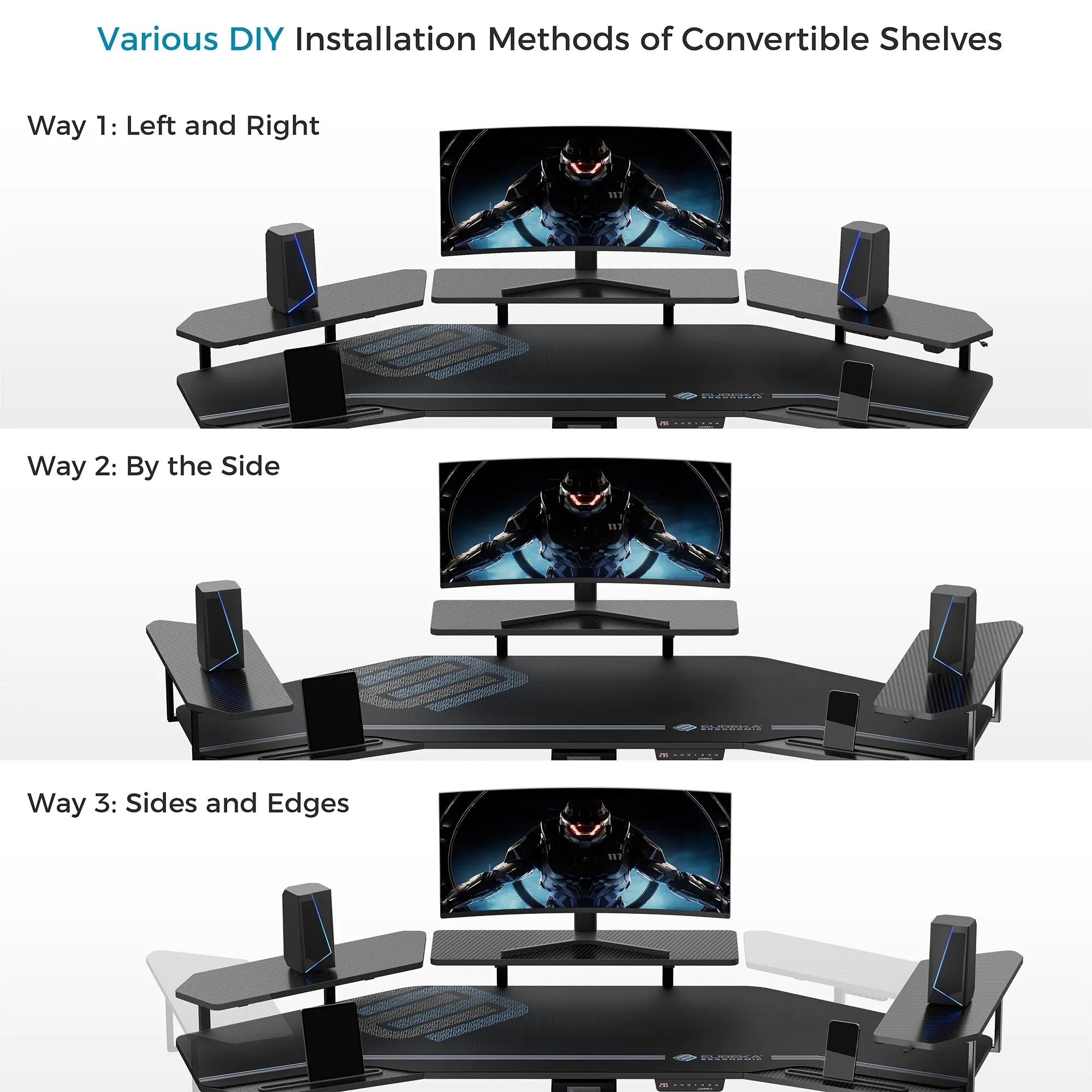 Aero Pro Wing Shaped Adjustable Height Standing Desk 72x23 Inches - Ergonomic Home Office Workstation for Remote Work & Gaming Setup