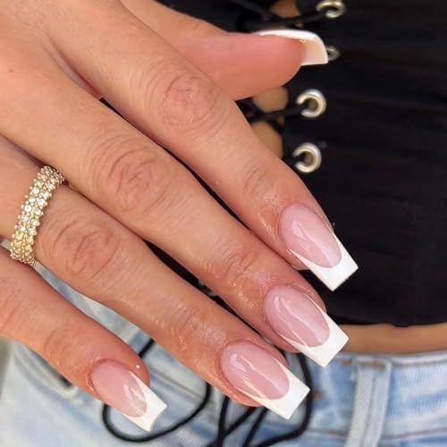 French Tips Nude Pink White A01