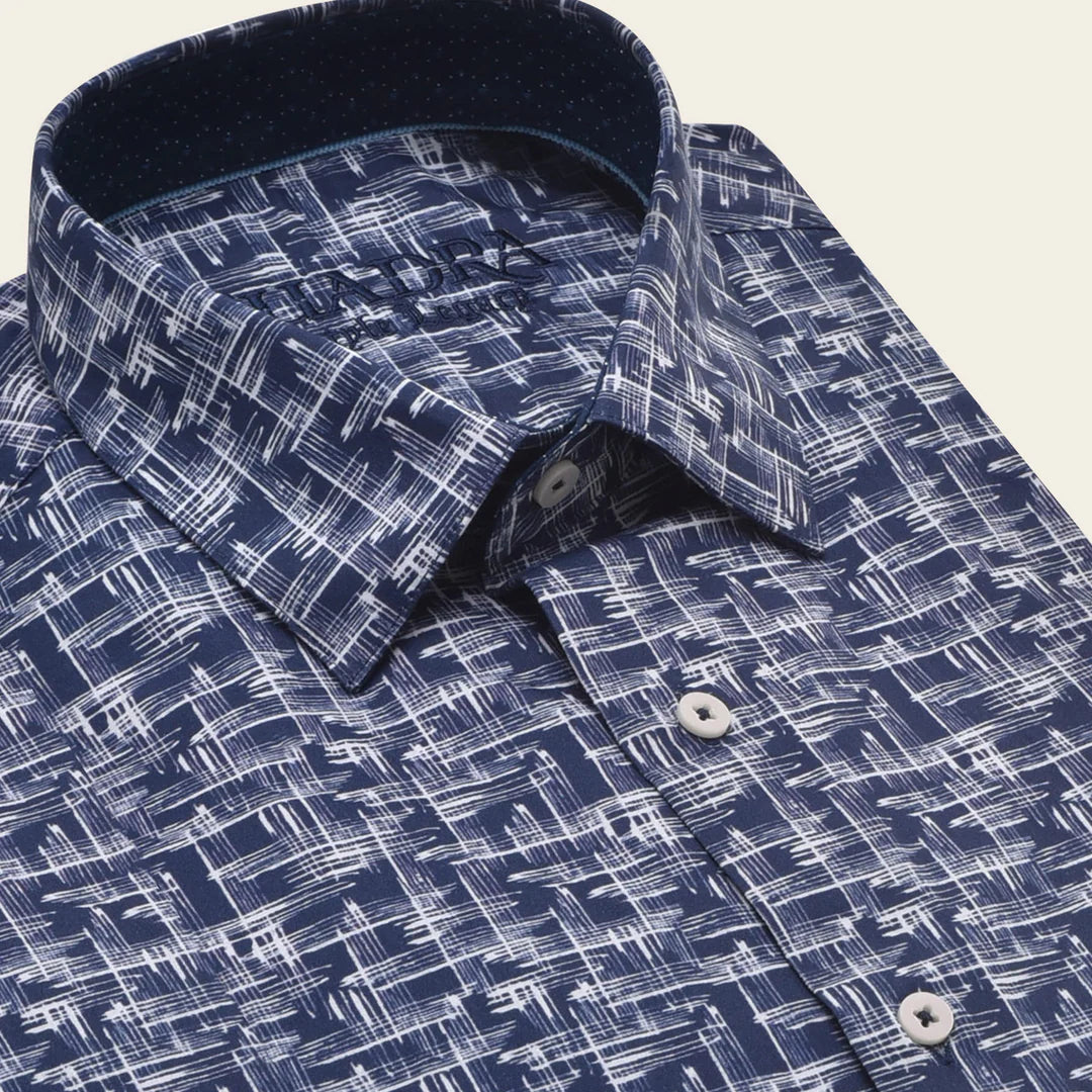 CM21069 Cuadra Navy Abstract Print Men's Shirt - Stylish Casual & Business Wear for Office, Parties & Date Nights