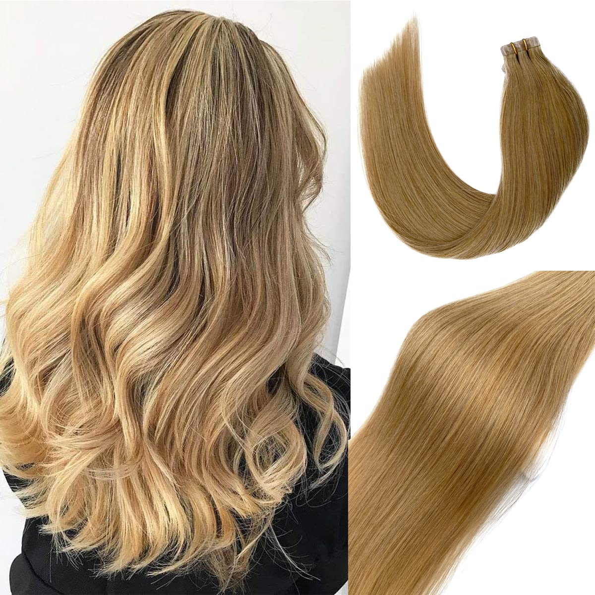 20pcs 16-inch Strawberry Blonde Tape-in Hair Extensions | 30g Human Remy Hair | Seamless Skin Weft Silk Straight Double Sided Invisible Tape | Perfect for Daily Wear, Parties & Special Occasions