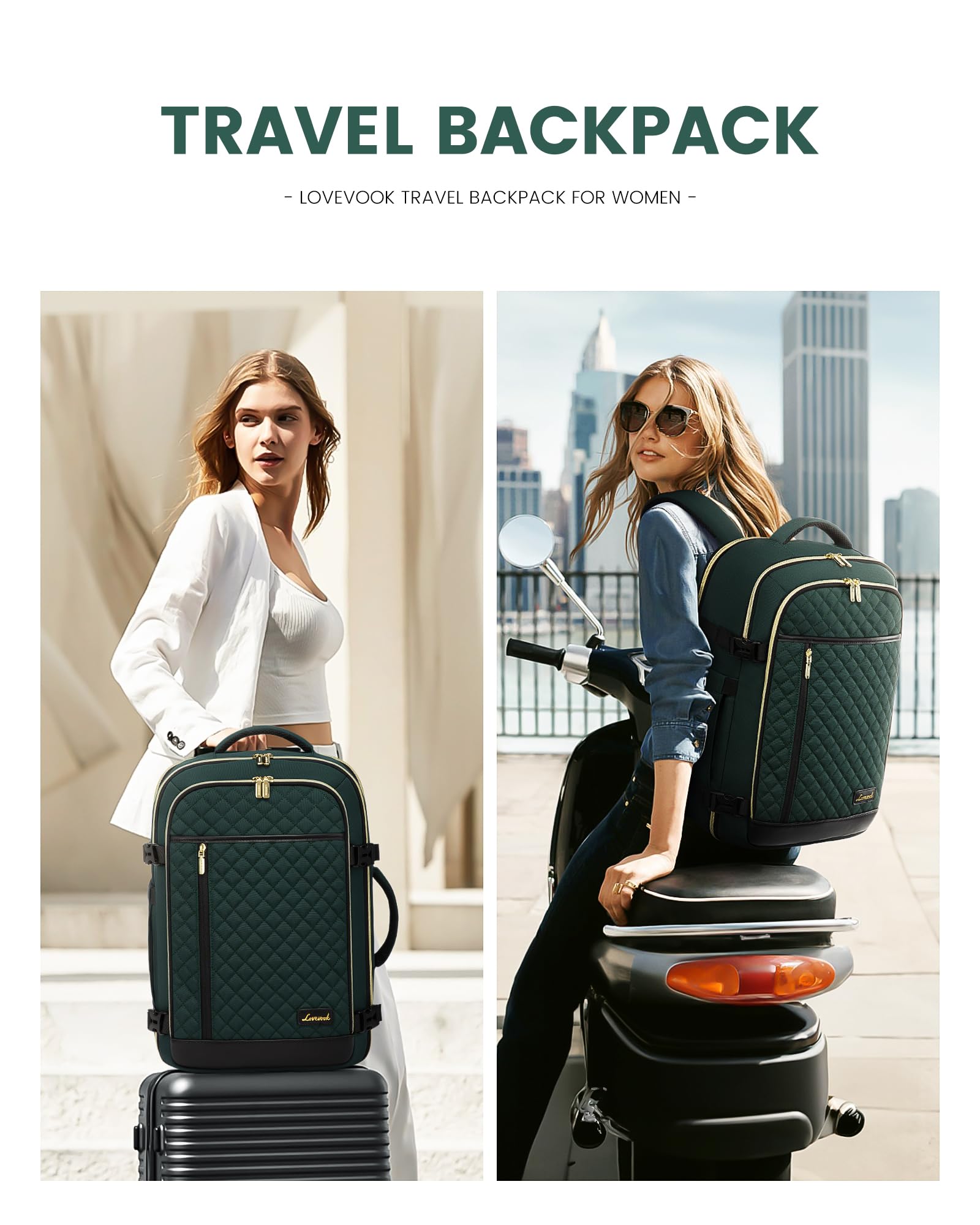 LOVEVOOK Women's Travel Backpack - Airplane Approved Carry On Backpack with Laptop Compartment Fits 15.6