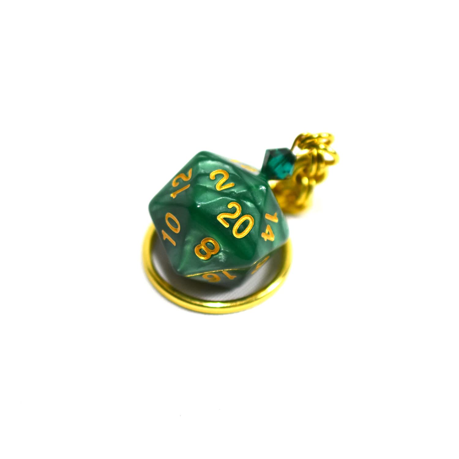 20-Sided D20 Dice Keychain - Green & Gold Polyhedral Gaming Accessory for D&D, MTG, RPG Tabletop Games & Gifts