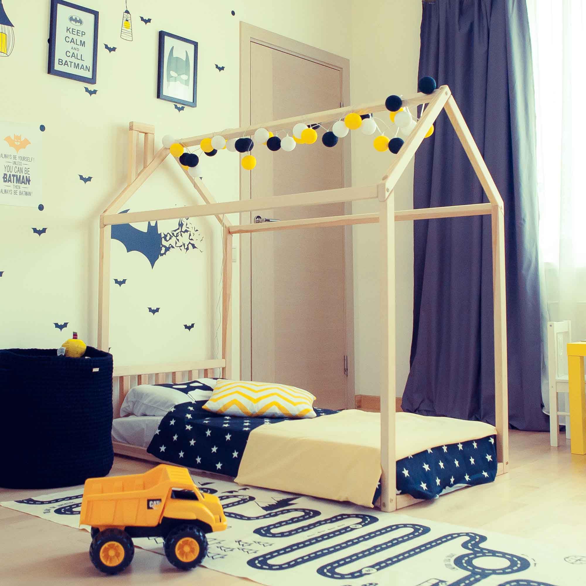 Montessori Toddler House Bed Frame with Slats for Kids Room