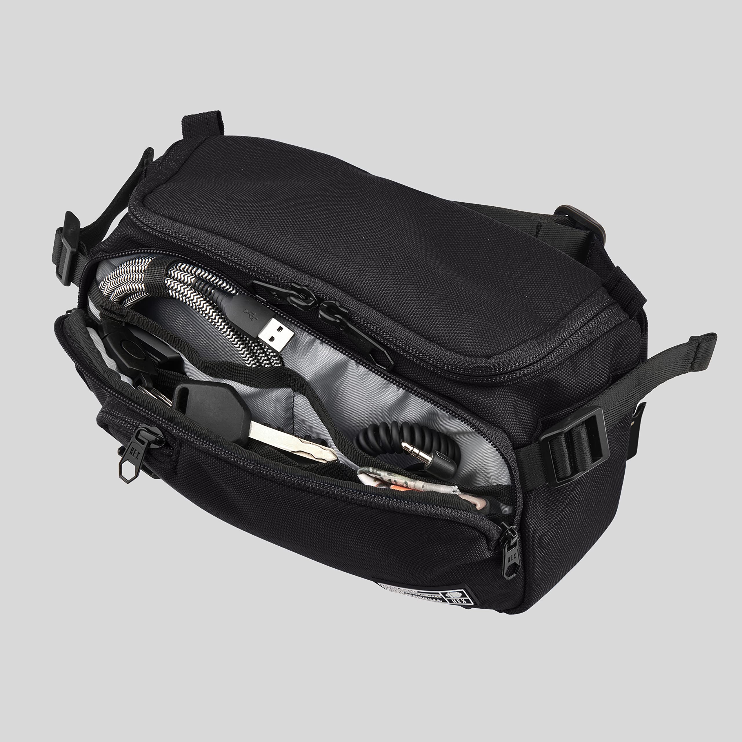 HEX Ranger Camera Mini Sling Bag - Lightweight Water Resistant Mirrorless Camera Crossbody Bag with YKK Zippers, Interior Dividers & Adjustable Straps (Blackout Camo) - Perfect for Travel, Hiking & Outdoor Photography