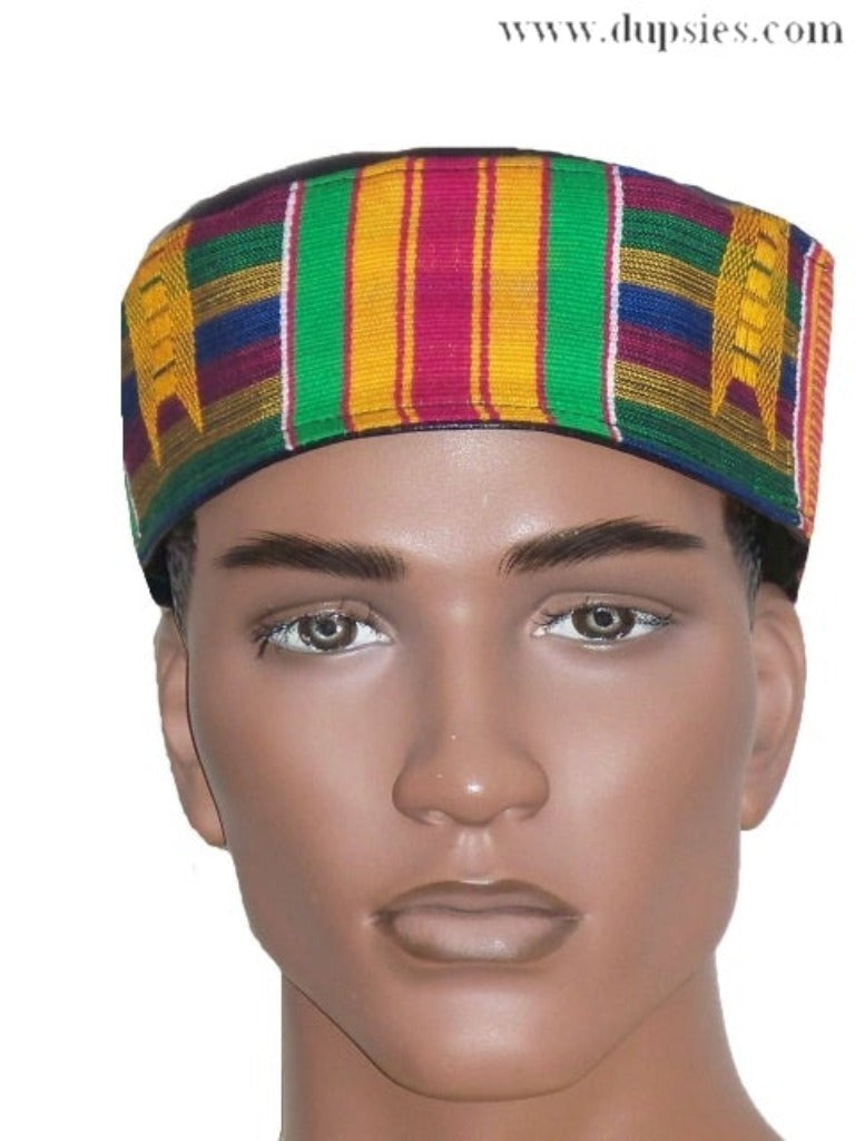 Handmade Leather Look Handwoven Kente Hat - Stylish African-Inspired Headwear for Women & Men - Perfect for Festivals, Weddings & Cultural Events