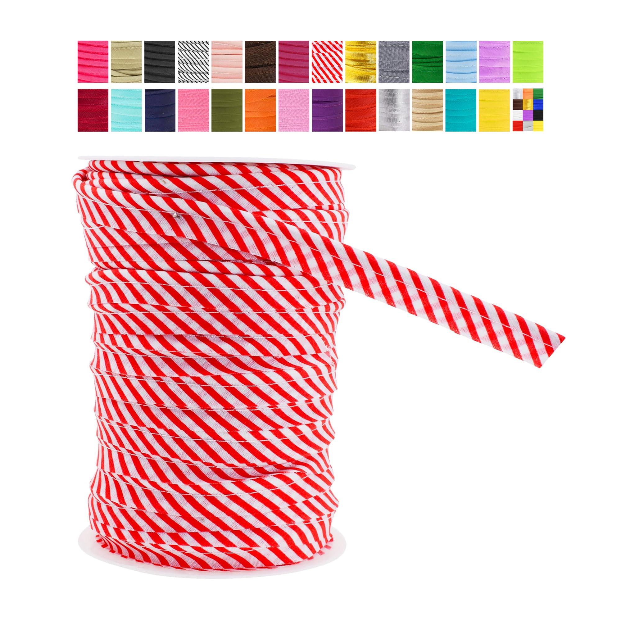 Mandala Crafts 1/2 Inch x 55 Yards Candy Cane Plaid Maxi Piping Bias Tape with Welting Cord - Upholstery Piping Trim for Sofa, Chair & Home Decor - Sewing Trim for DIY Projects, Costumes & Holiday Crafts