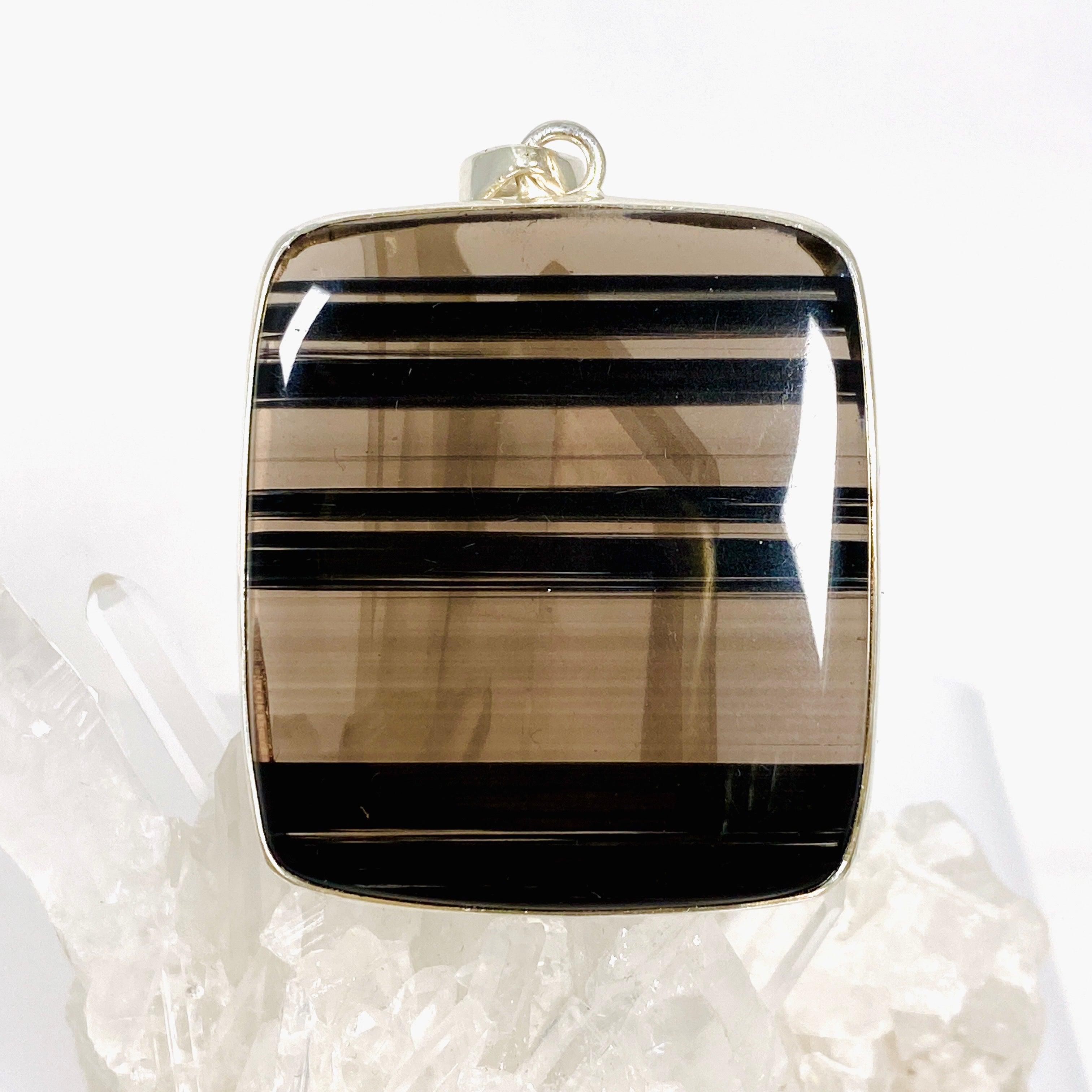 Midnight Obsidian Rectangular Pendant Necklace - KPGJ3903 | Elegant Black Gemstone Jewelry for Women | Perfect for Evening Parties, Weddings & Special Occasions