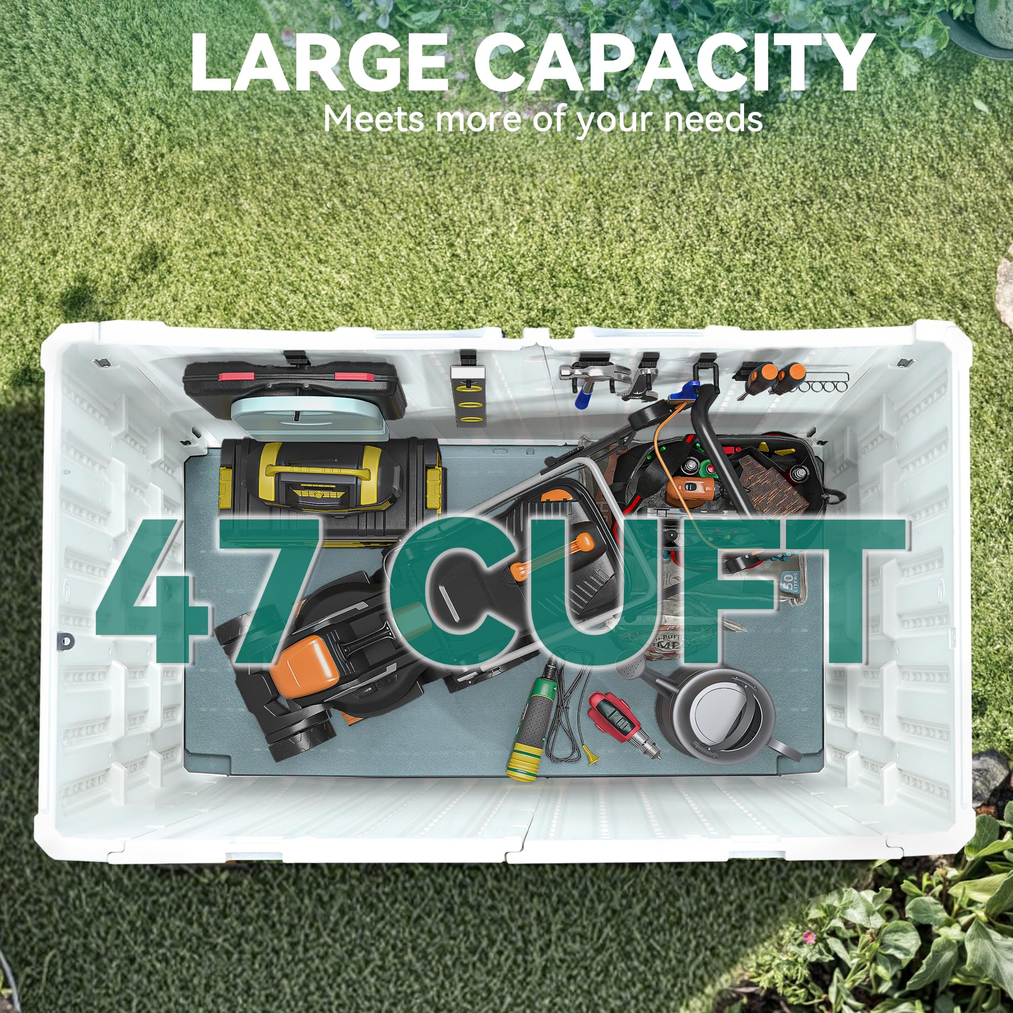 YITAHOME 47 cu ft Large Outdoor Horizontal Storage Shed - Waterproof Resin Tool Shed with Lockable Doors for Garden Tools, Lawn Mower, Trash Cans - 4.5x2.8x3.9 ft Light Gray - Perfect for Backyard, Garage & Patio Organization