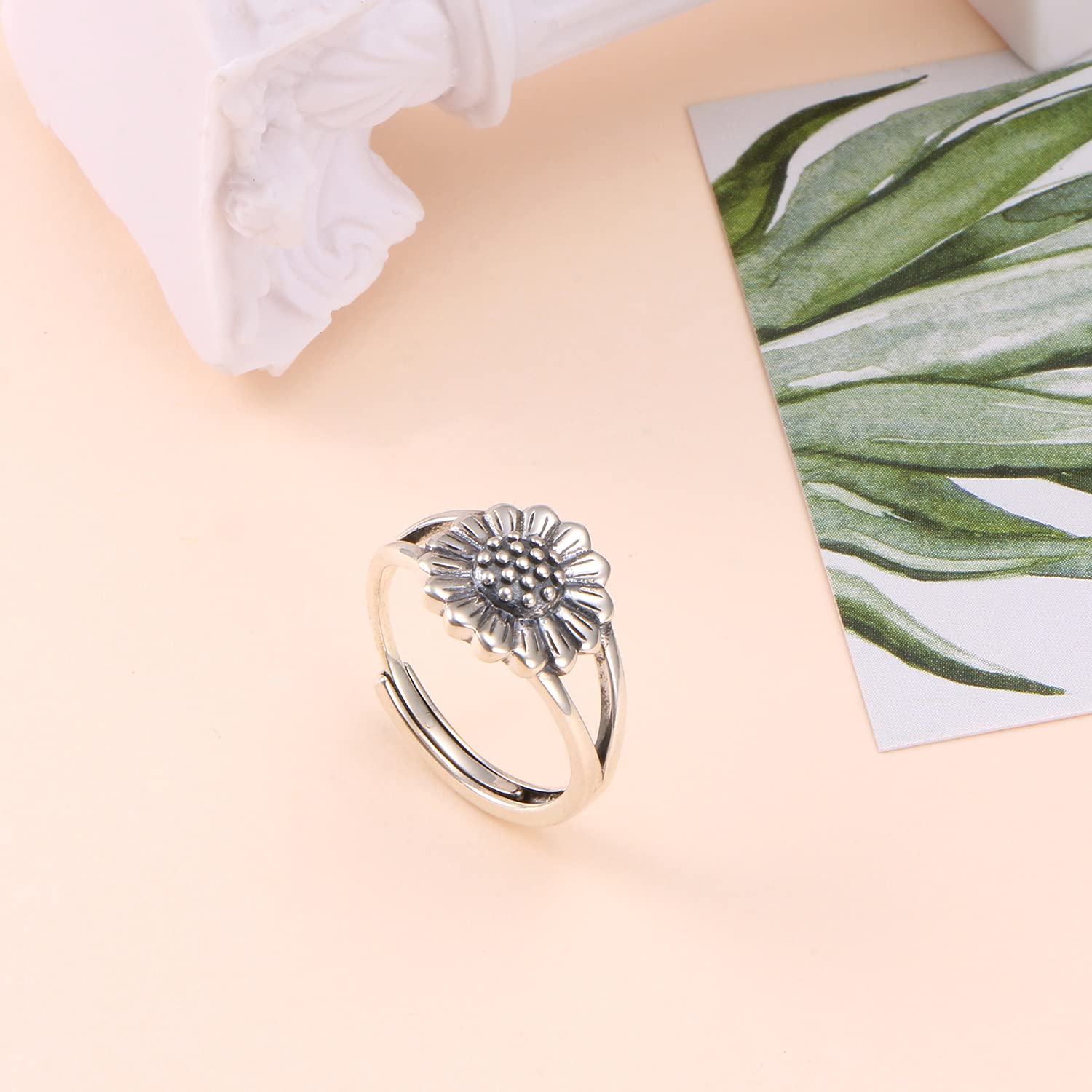 925 Sterling Silver Flower Ring - Vintage Sunflower, Lotus, Rose & Mandala Boho Stackable Adjustable Celtic Rings for Women | Unique Jewelry Gift for Christmas, Party, Festival & Everyday Wear | Thumb Ring, Layering Ring, Fashion Statement