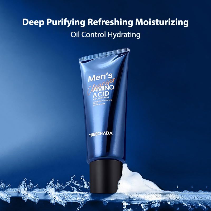 Treechada Men's Amino Acid Facial Wash - Oil Control & Deep Cleansing Face Cleanser for Smooth Skin, 100g/3.53 OZ - Ideal for Daily Skincare & Acne-Prone Skin
