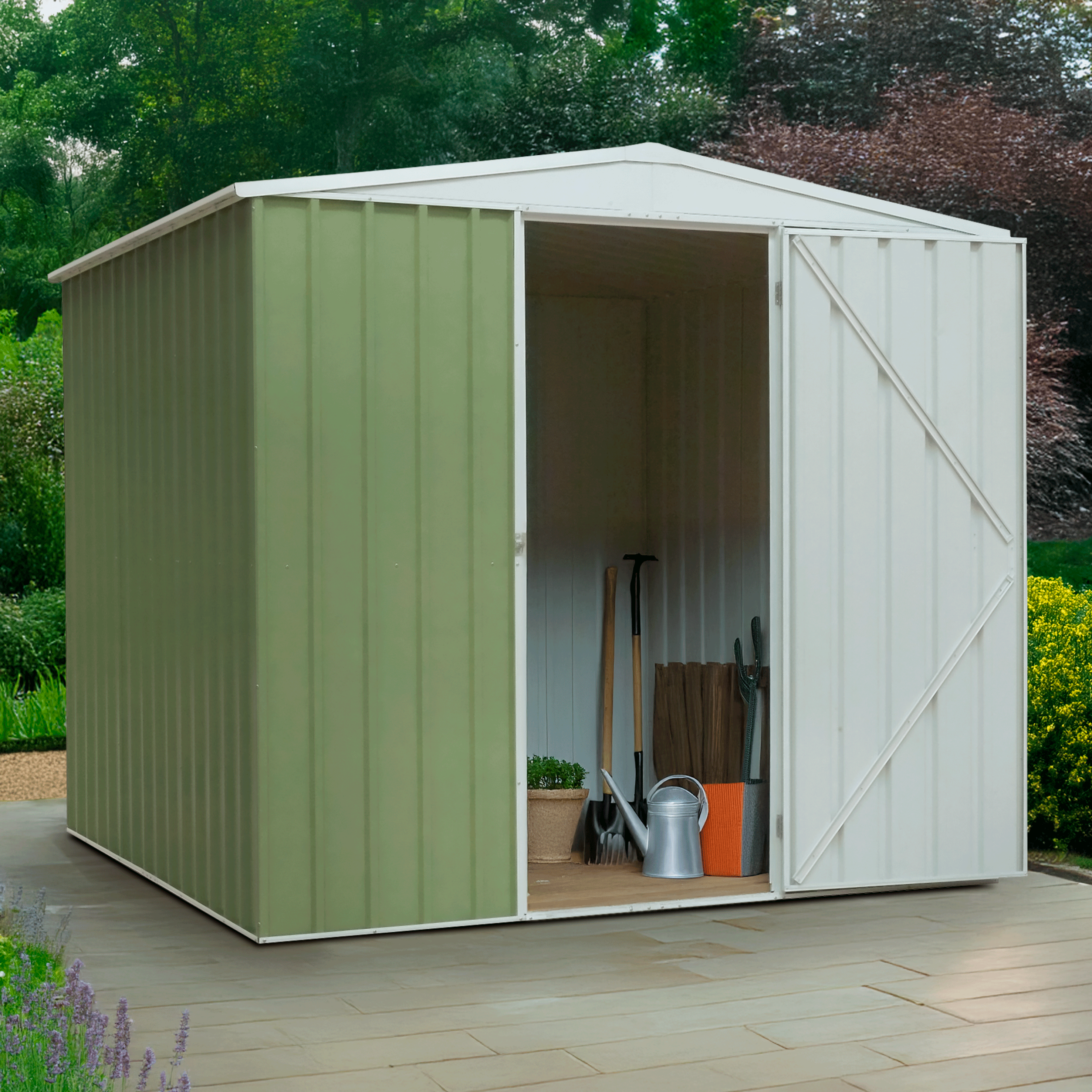 Premium Galvanized Steel Outdoor Storage Shed - 7.5x7.5 FT Garden Shed with Apex Roof, Weather-Resistant Green Coating (Model DG115) - Perfect for Backyard Storage, Lawn Equipment & Outdoor Organization