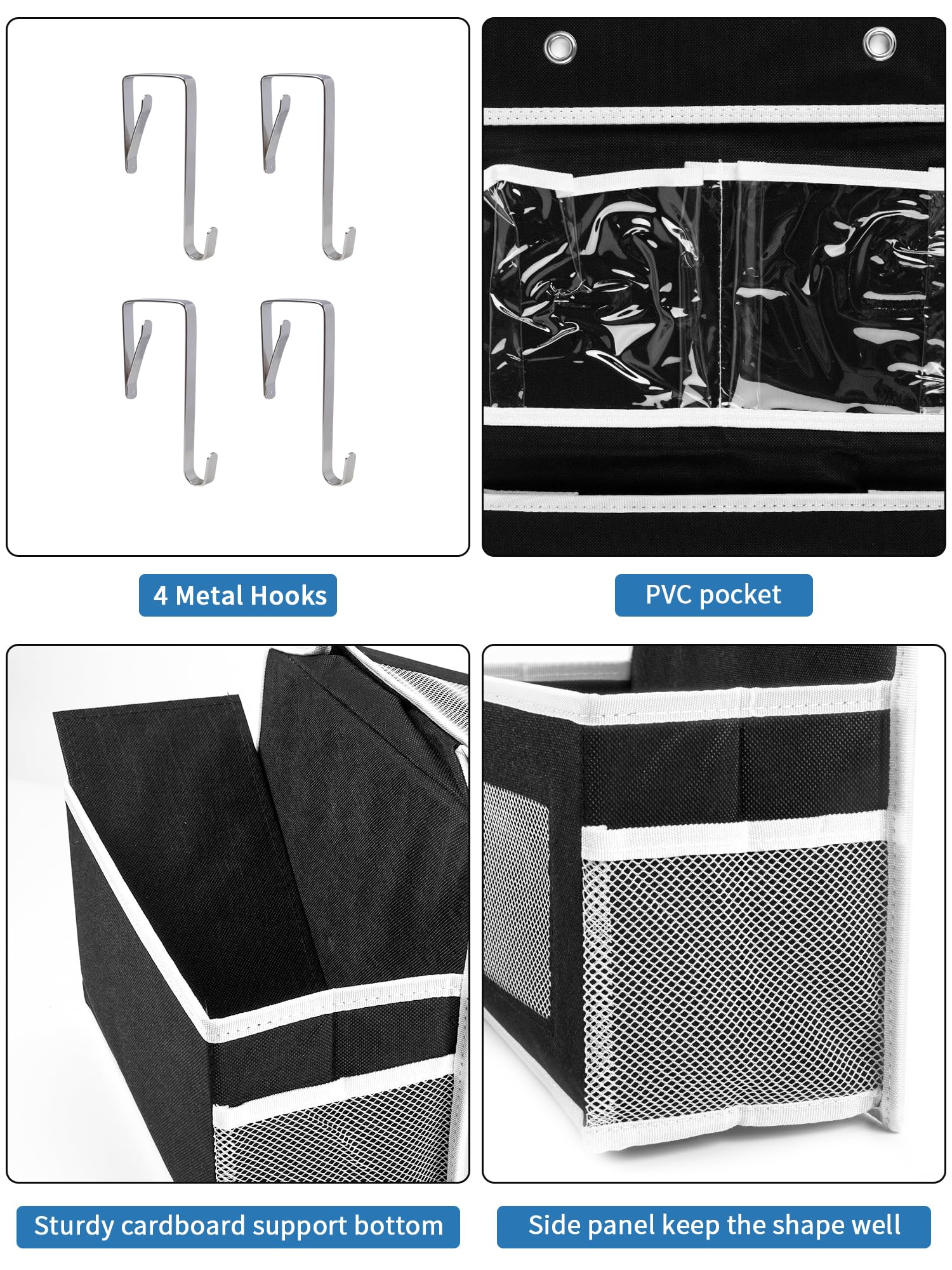 JARLINK 2 Pack Over The Door Hanging Organizer with 4 Large Pockets - Space Saving Storage for Baby Nursery, Bathroom, Bedroom, Kitchen, Dorm, Closet, Pantry, Camper & RV - Perfect for Organizing Toys, Towels, Clothes & Supplies (Black)